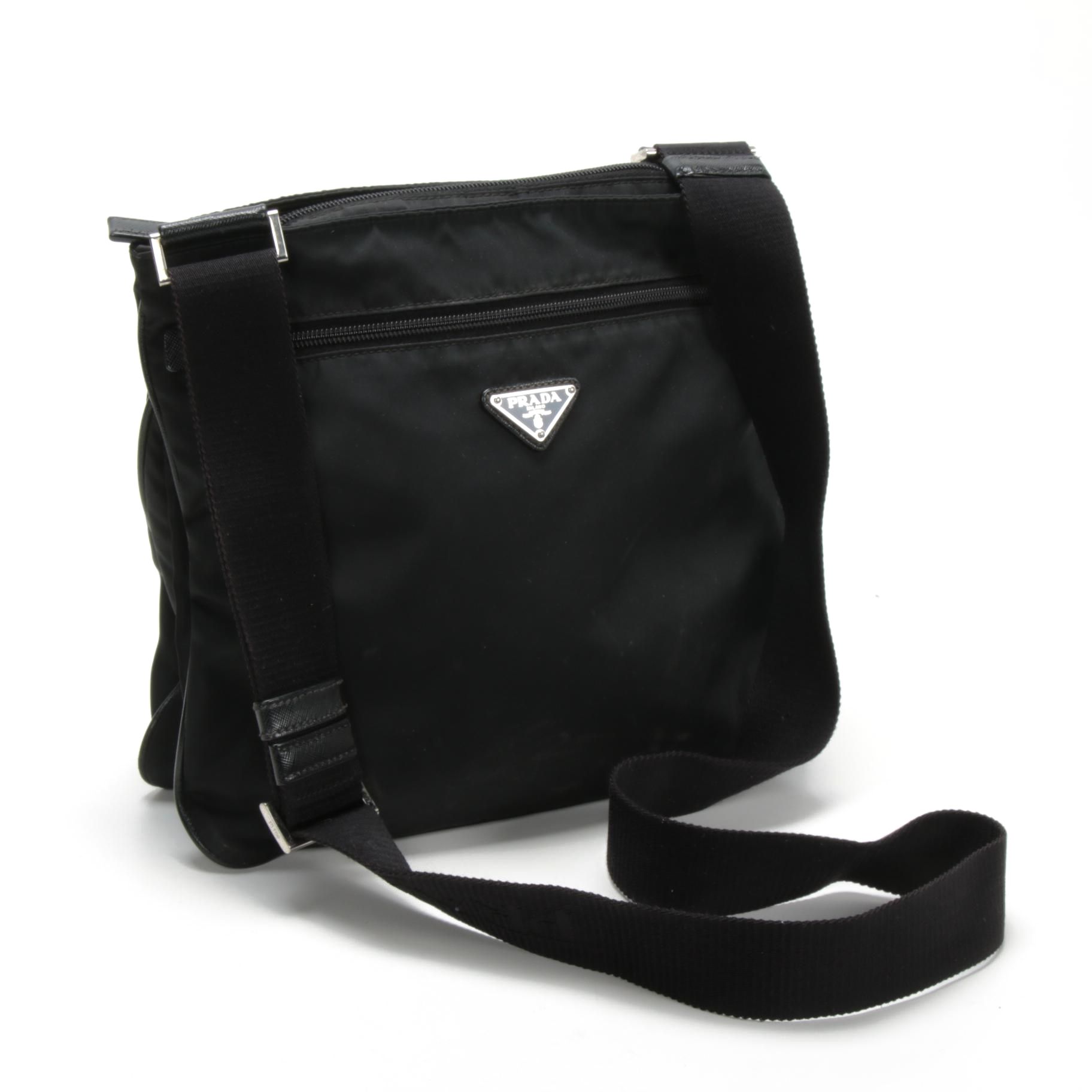Prada Crossbody Bag in Black Tessuto Nylon and Saffiano Leather Trim
