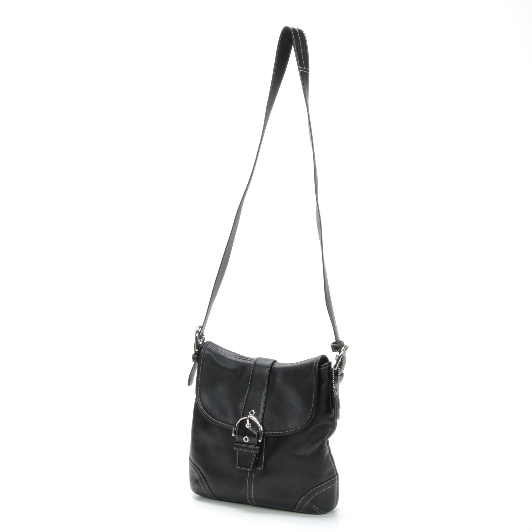 Coach Soho Black Leather Buckle Flap Front Crossbody Bag