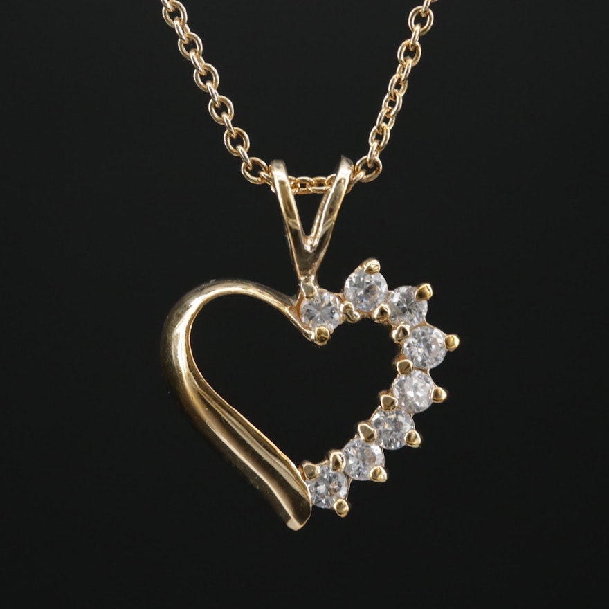 Sterling Cubic Zirconia Heart Pendant on Cable Chain