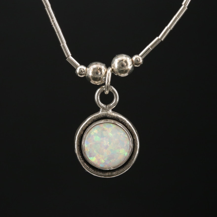 Sterling Silver Synthetic Opal Pendant Necklace