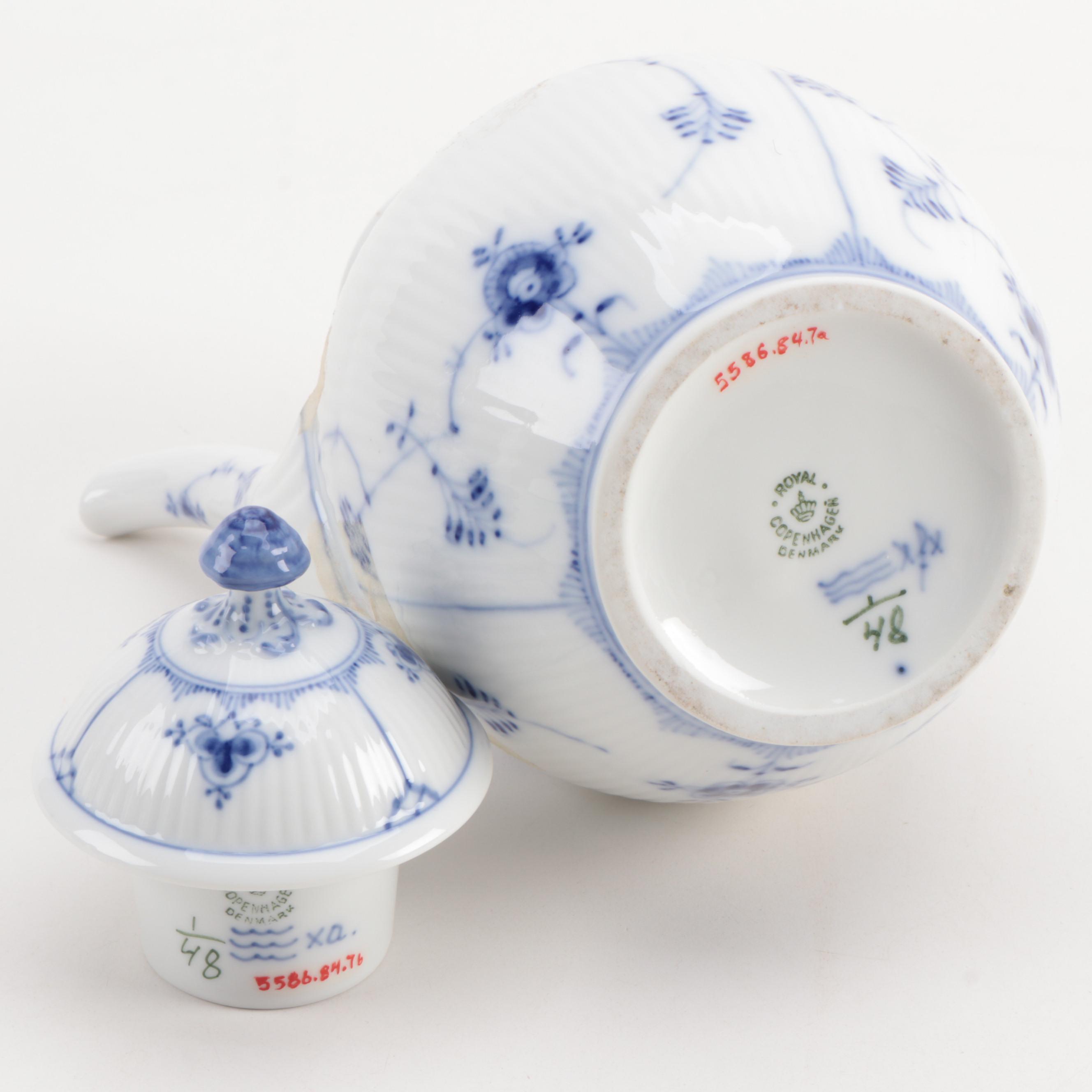 Royal Copenhagen "Blue Fluted" Coffee Pot, Tea Pot, and Sugar Bowl