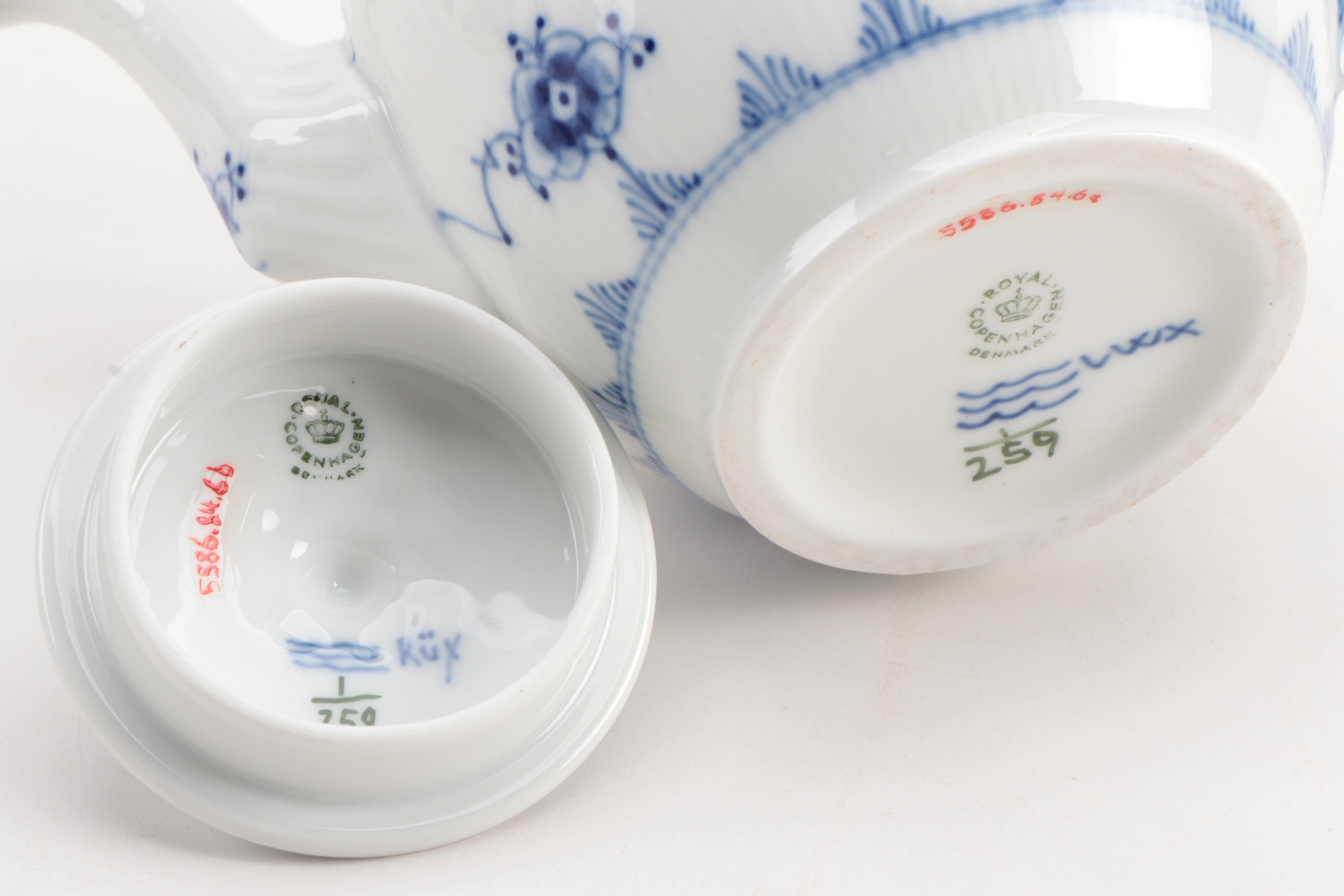 Royal Copenhagen "Blue Fluted" Coffee Pot, Tea Pot, and Sugar Bowl