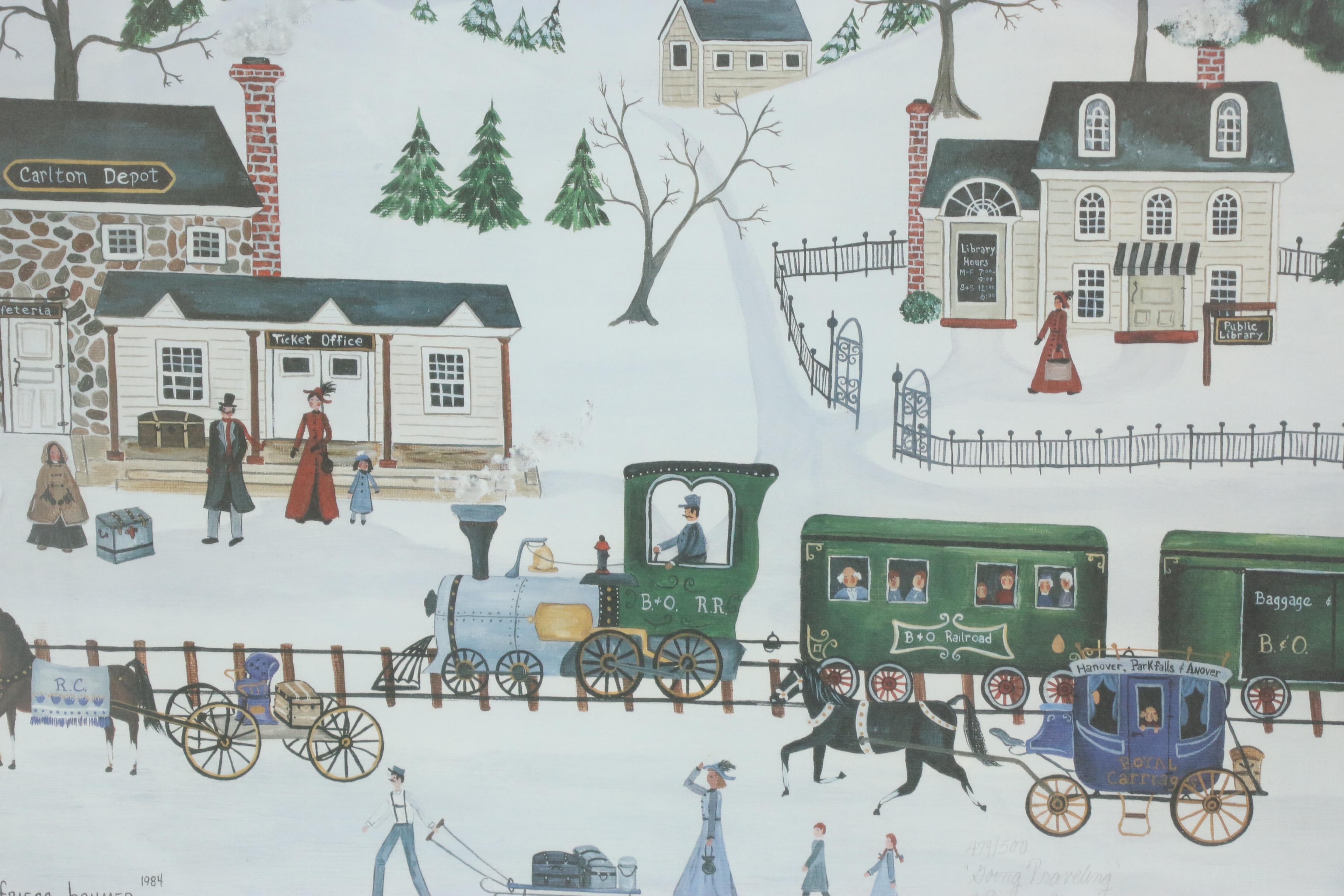 Betty Friess Baumer Offset Lithograph "Going Traveling"