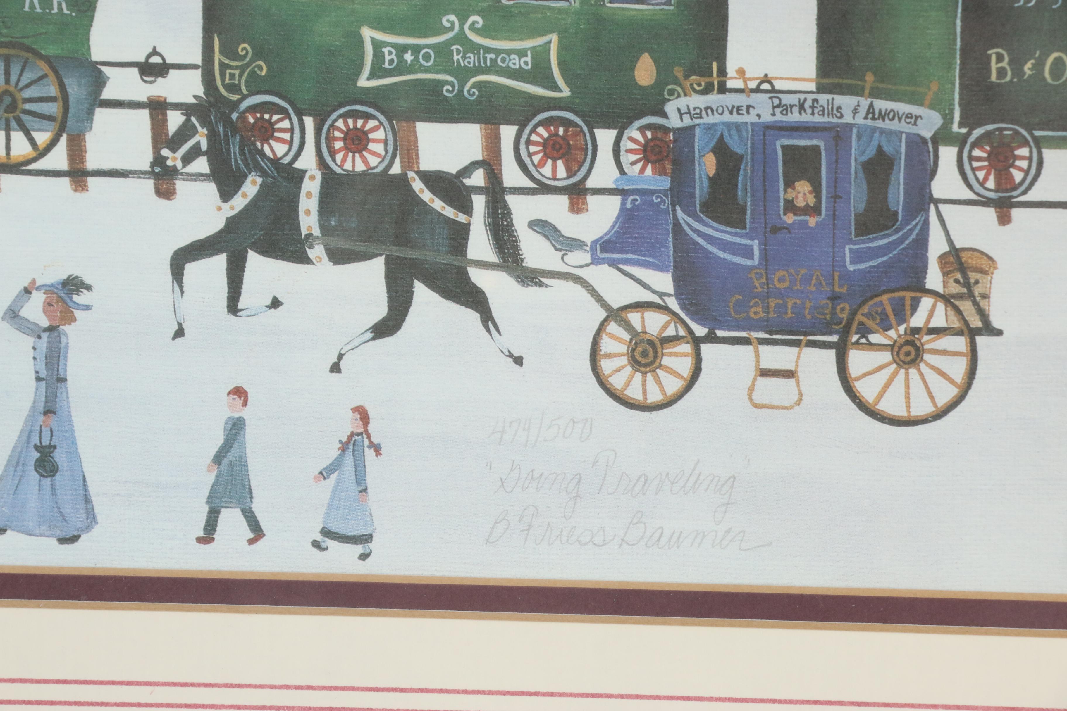 Betty Friess Baumer Offset Lithograph "Going Traveling"