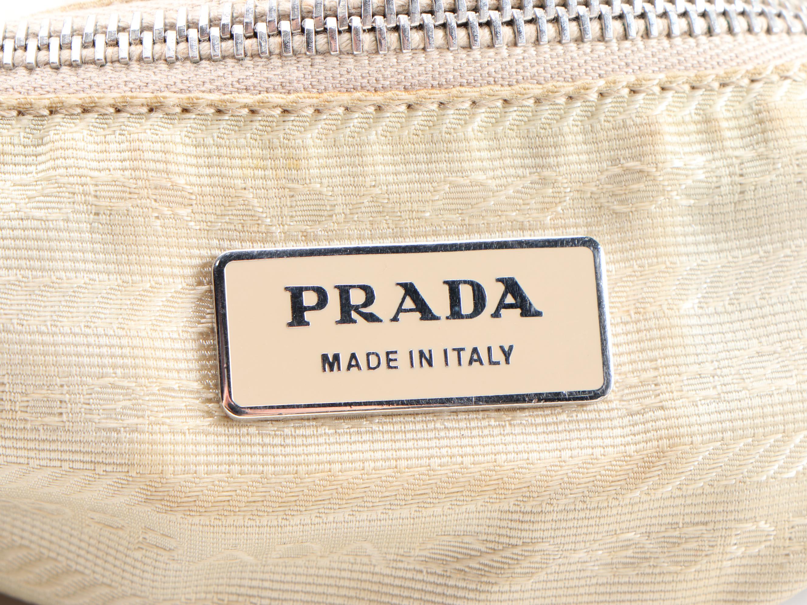 Prada White Leather and Beige Tessuto Nylon Satchel