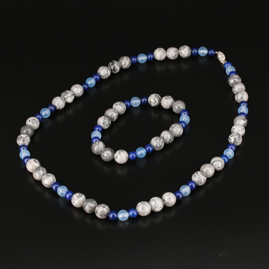 Jasper, Lapis Lazuli and Quartz Necklace with Sterling Clasp