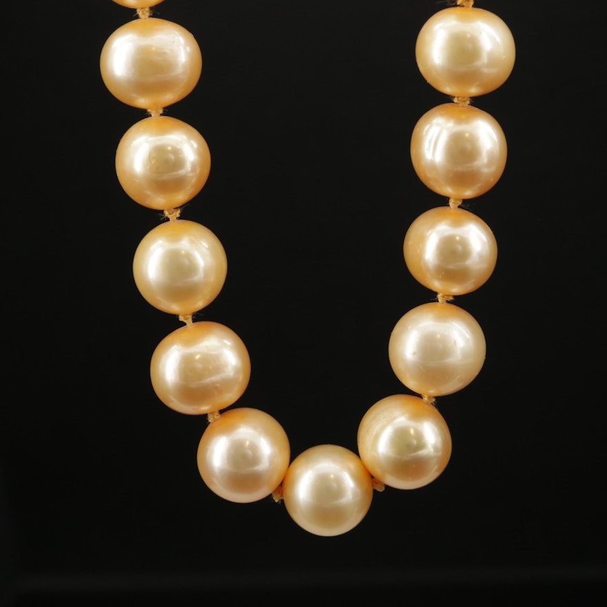 14K Gold Pearl Single Strand Necklace