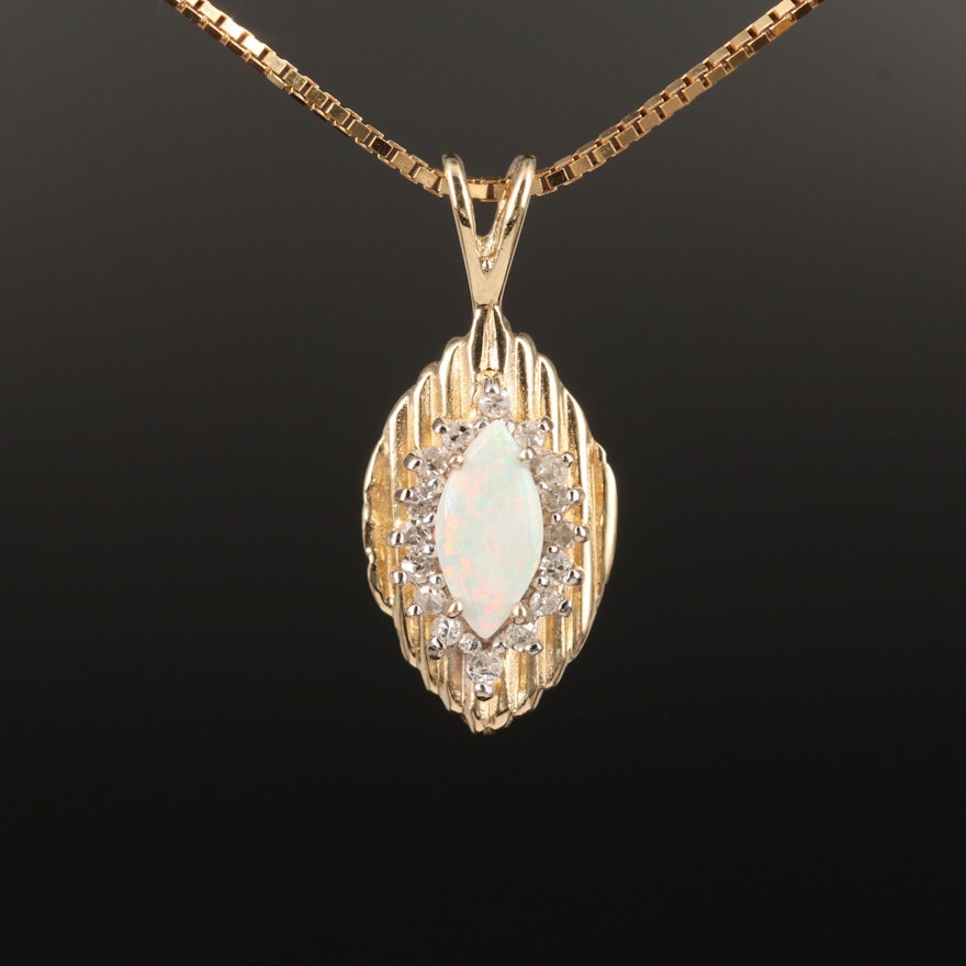 14K Gold Opal and Diamond Necklace