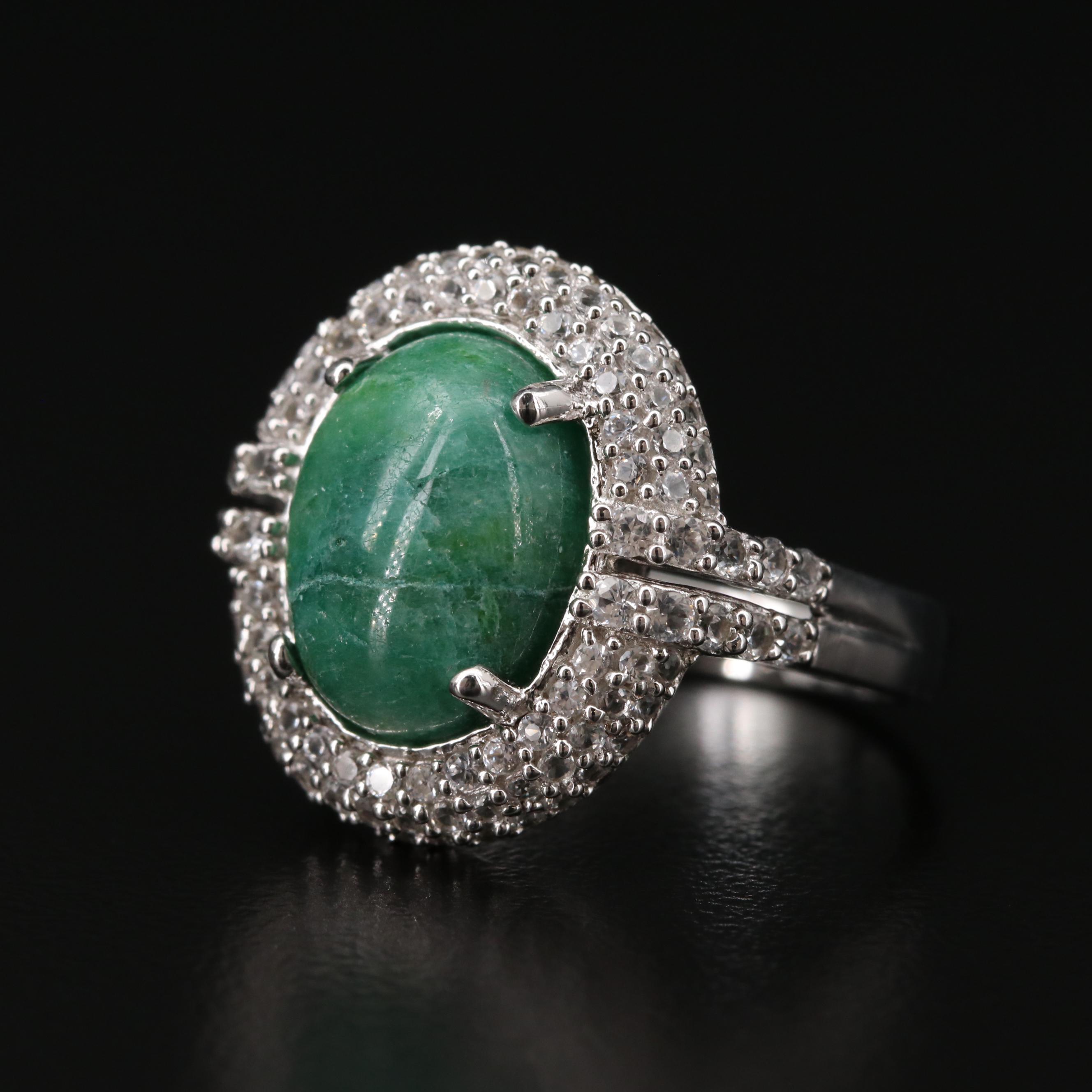 Sterling Silver Beryl and Sapphire Ring