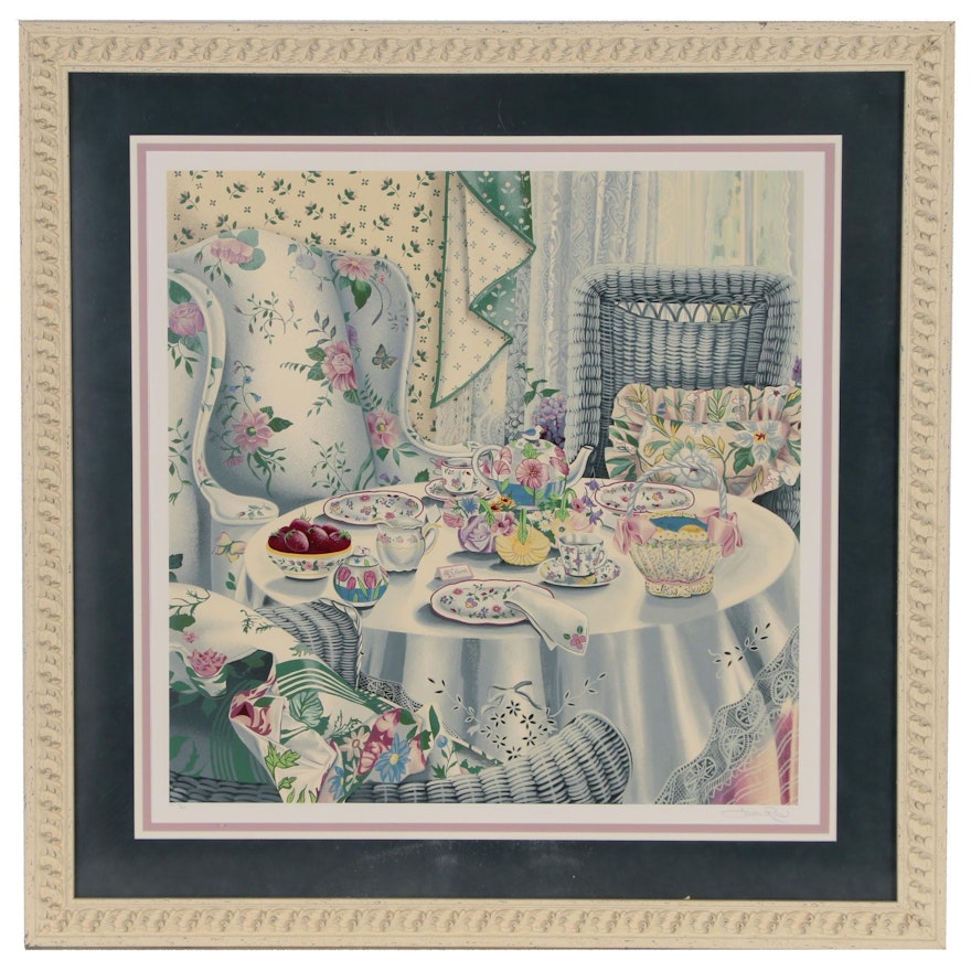 Susan Rios Monumental Tea Party Serigraph, Late 20th Century