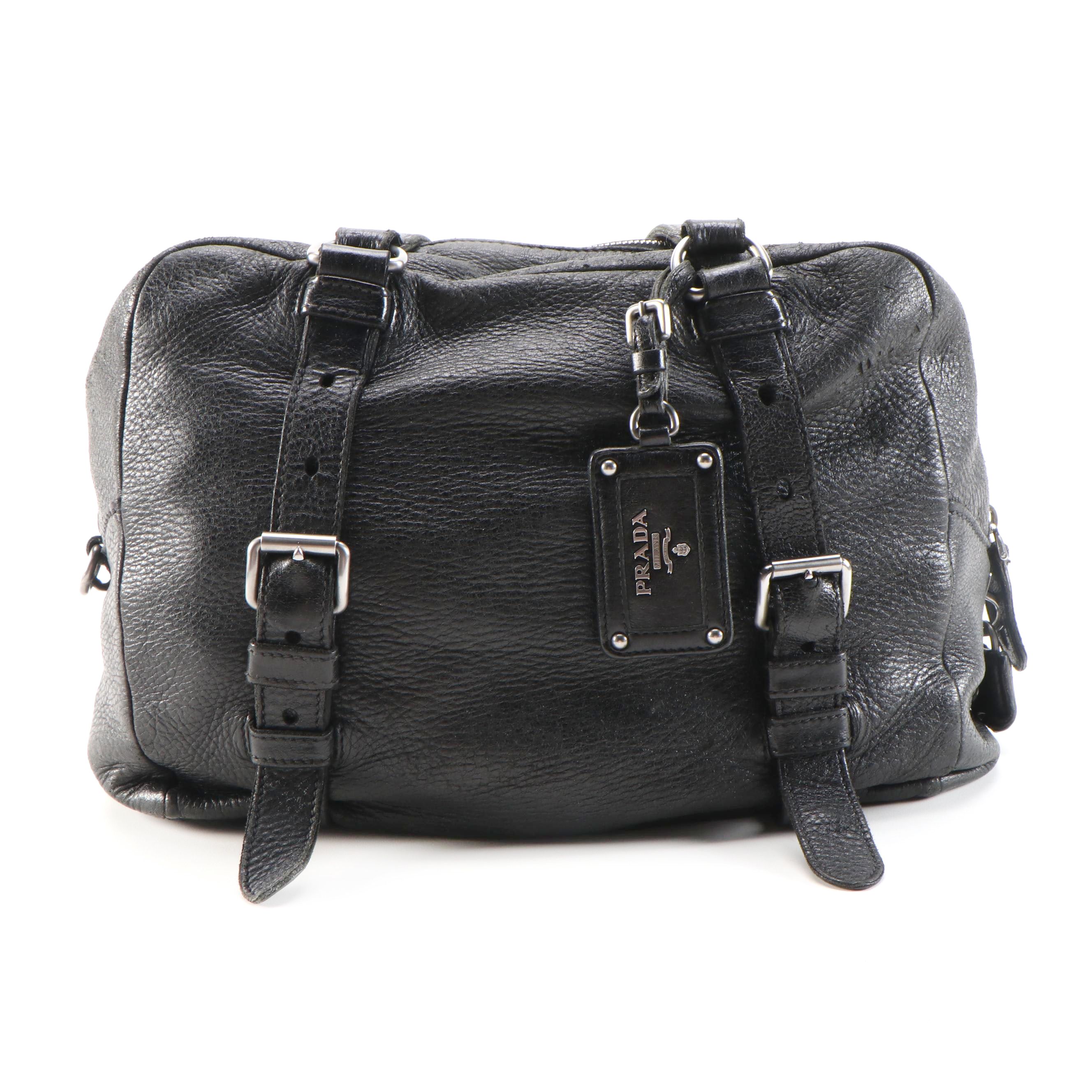 Prada Bauletto Satchel in Black Cervo Leather