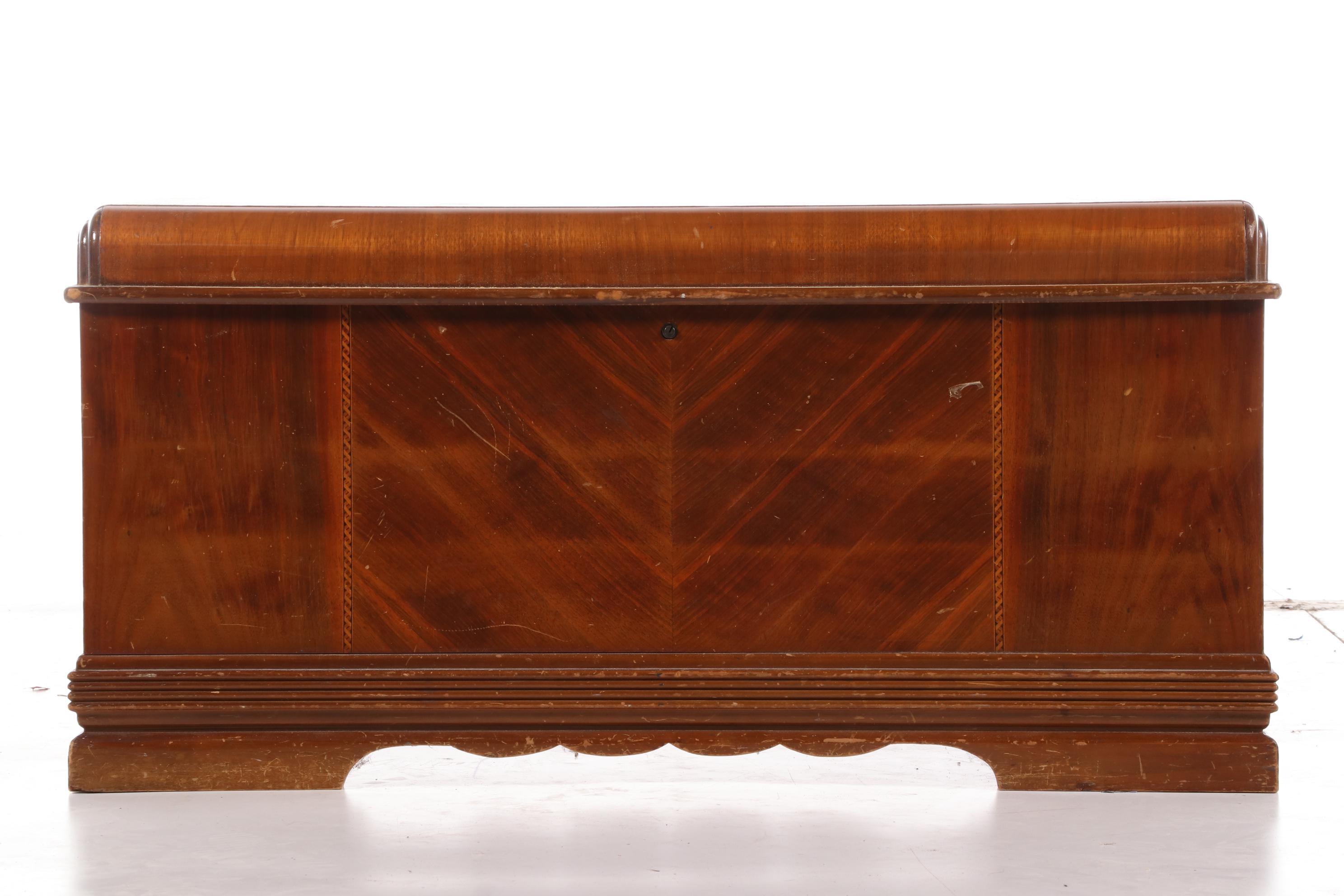 Montgomery Ward Walnut Veneered Cedar Chest, Mid-20th Century