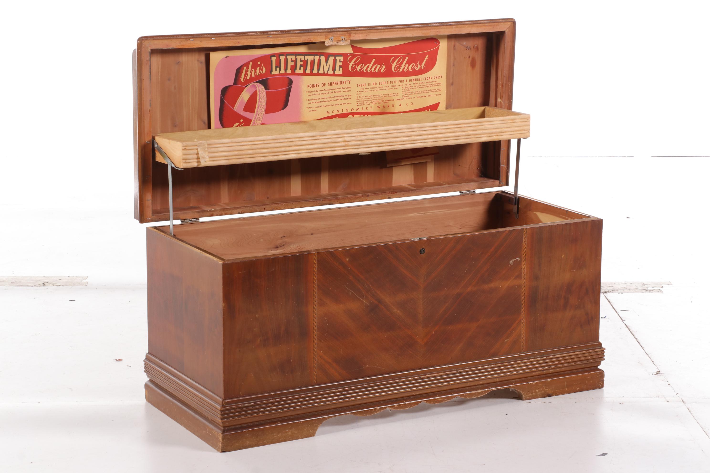 Montgomery Ward Walnut Veneered Cedar Chest, Mid-20th Century