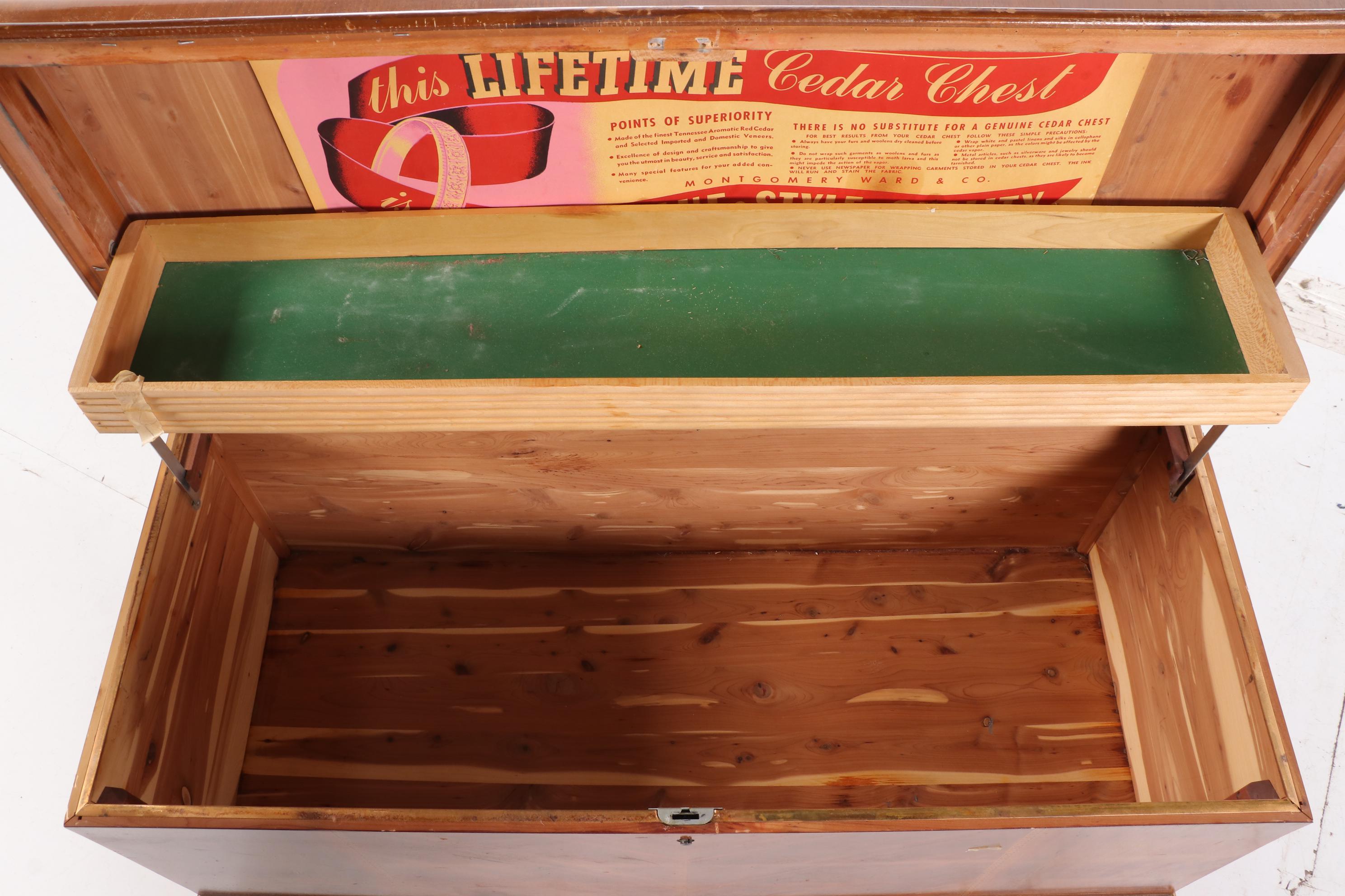 Montgomery Ward Walnut Veneered Cedar Chest, Mid-20th Century