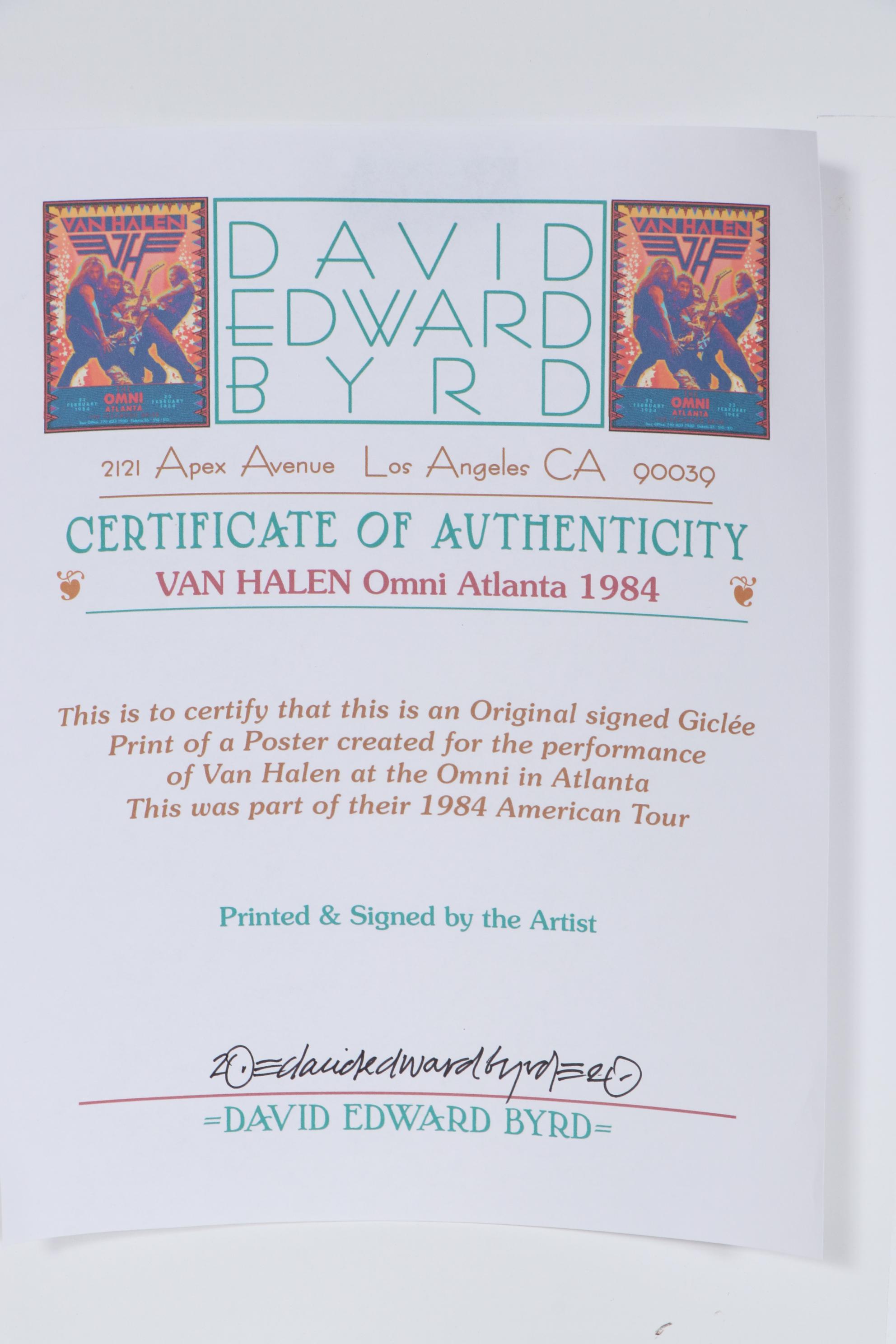 David Edward Byrd Giclée "Van Halen at the Omni, Atlanta 1984", 2020