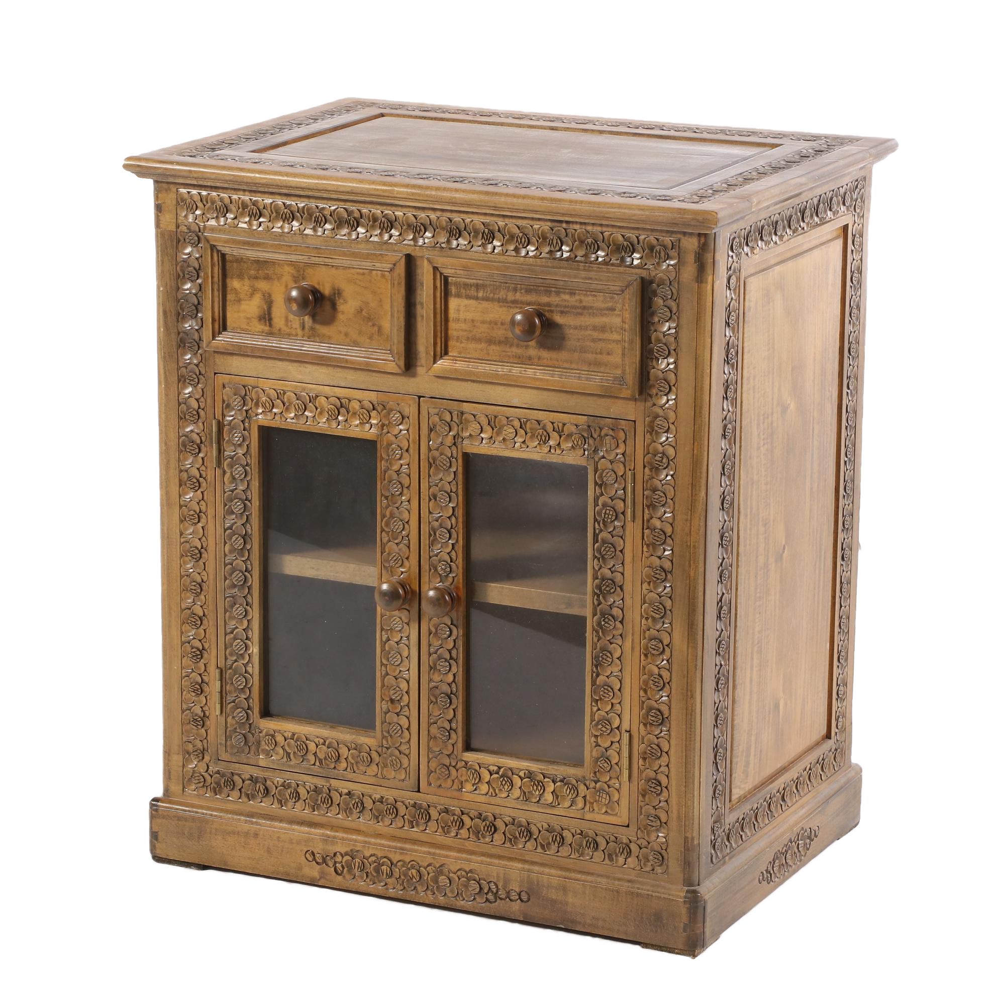 Contemporary Floral Carved Night Stand