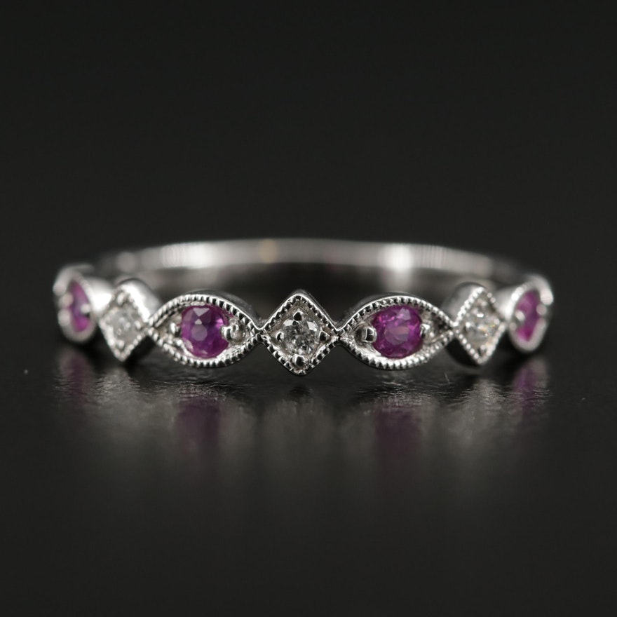 10K White Gold Ruby and Diamond Band