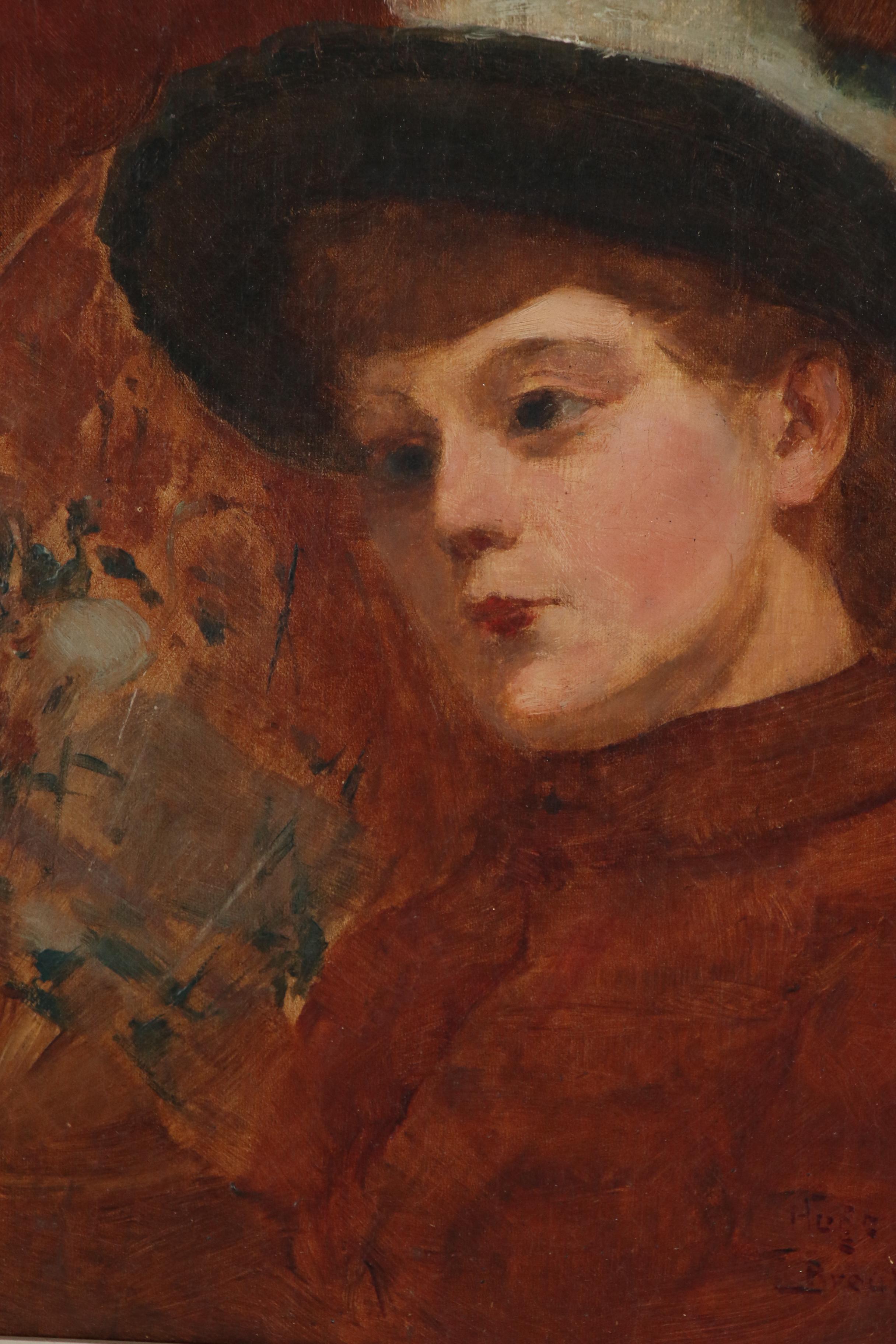Hugo August Bernhard Breul Oil Portrait of Woman in Red