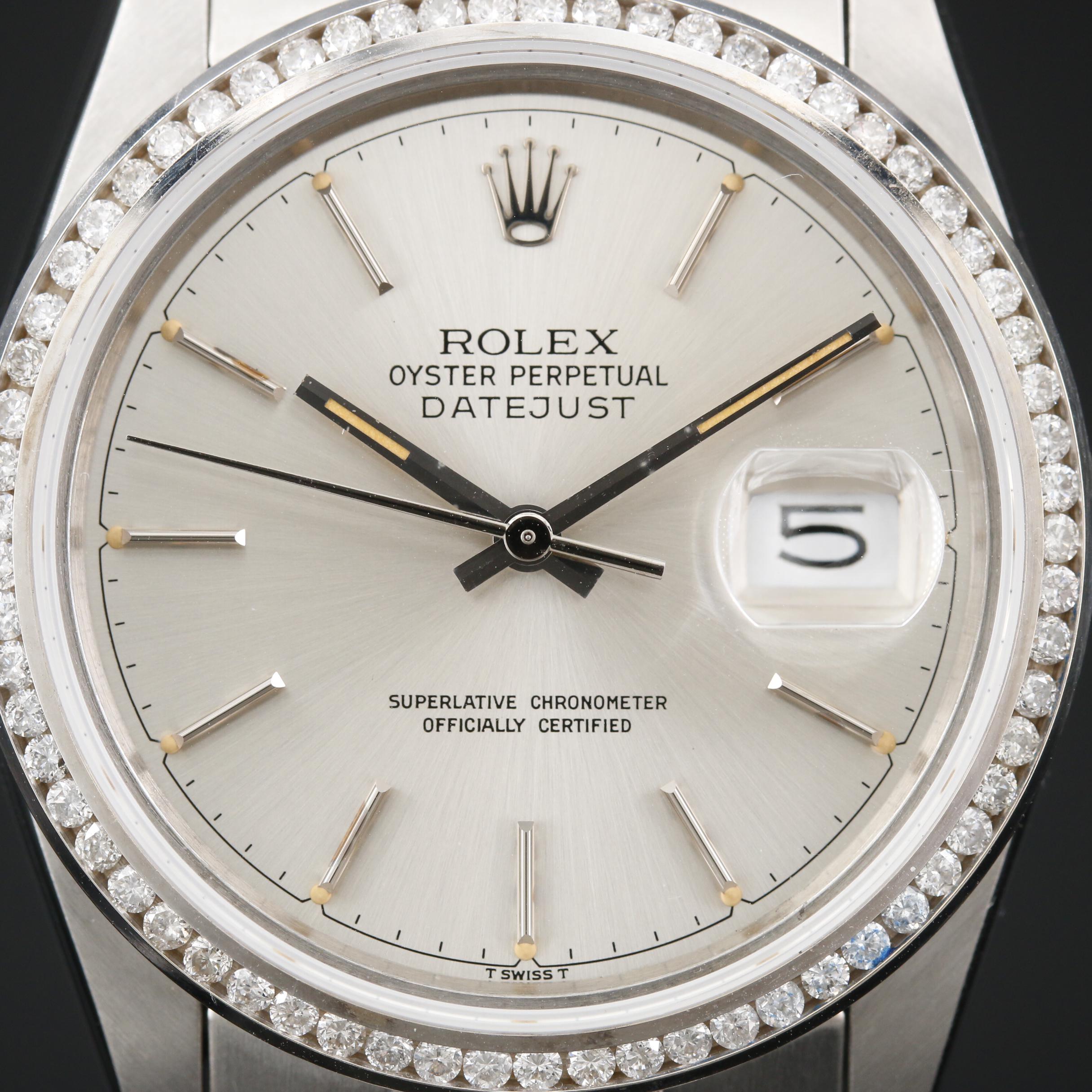 Rolex Datejust Stainless Steel and 10K Gold Custom 1.06 CTW Diamond Bezel Watch