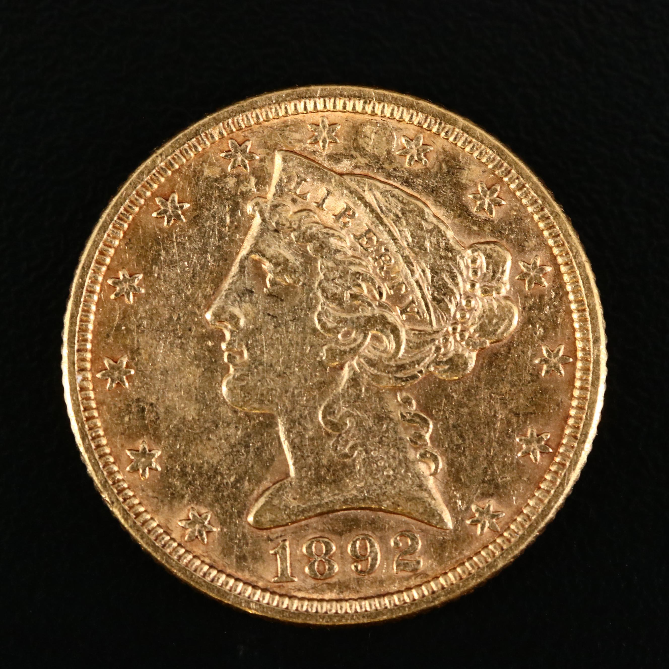 1892 Liberty Head $5 Gold Coin