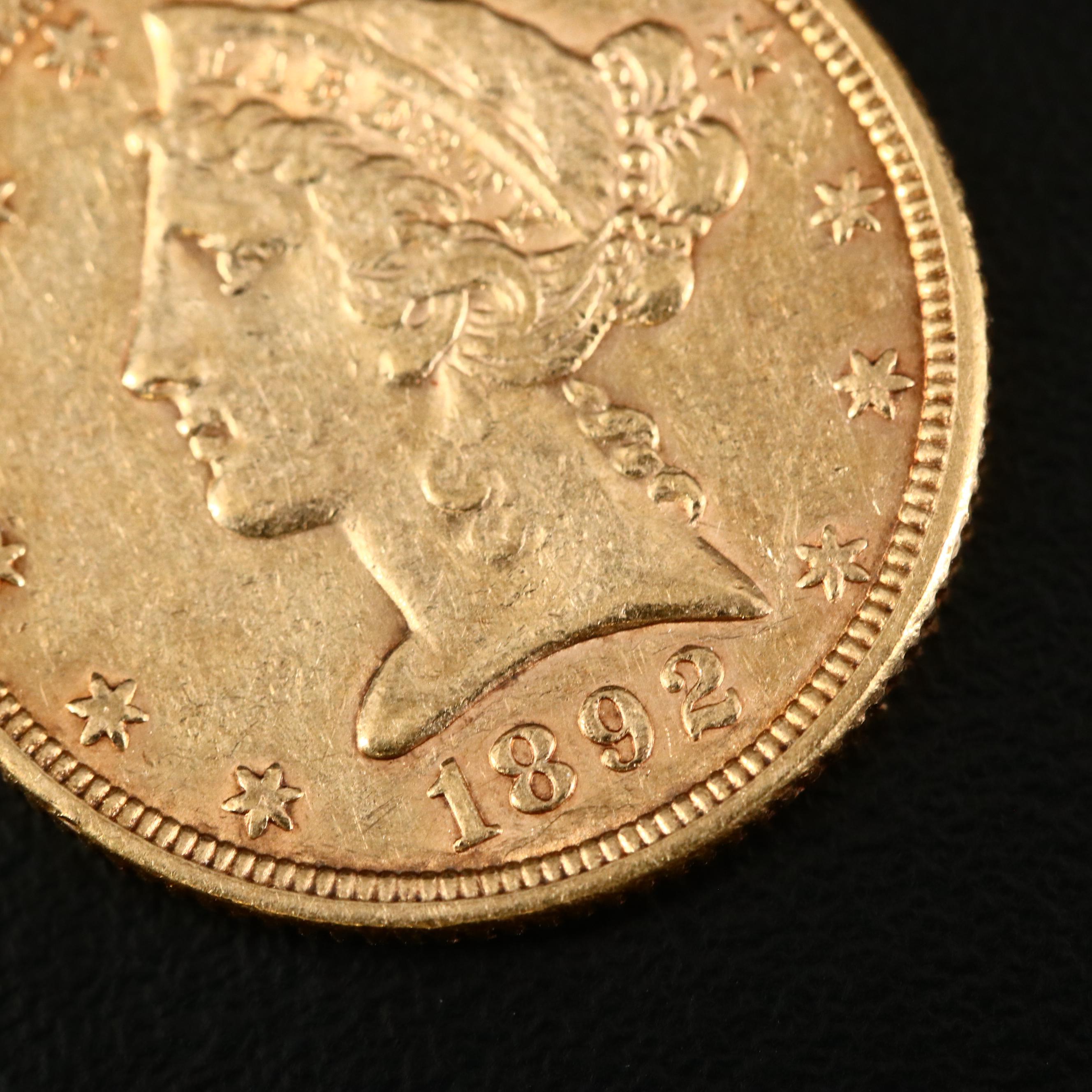 1892 Liberty Head $5 Gold Coin