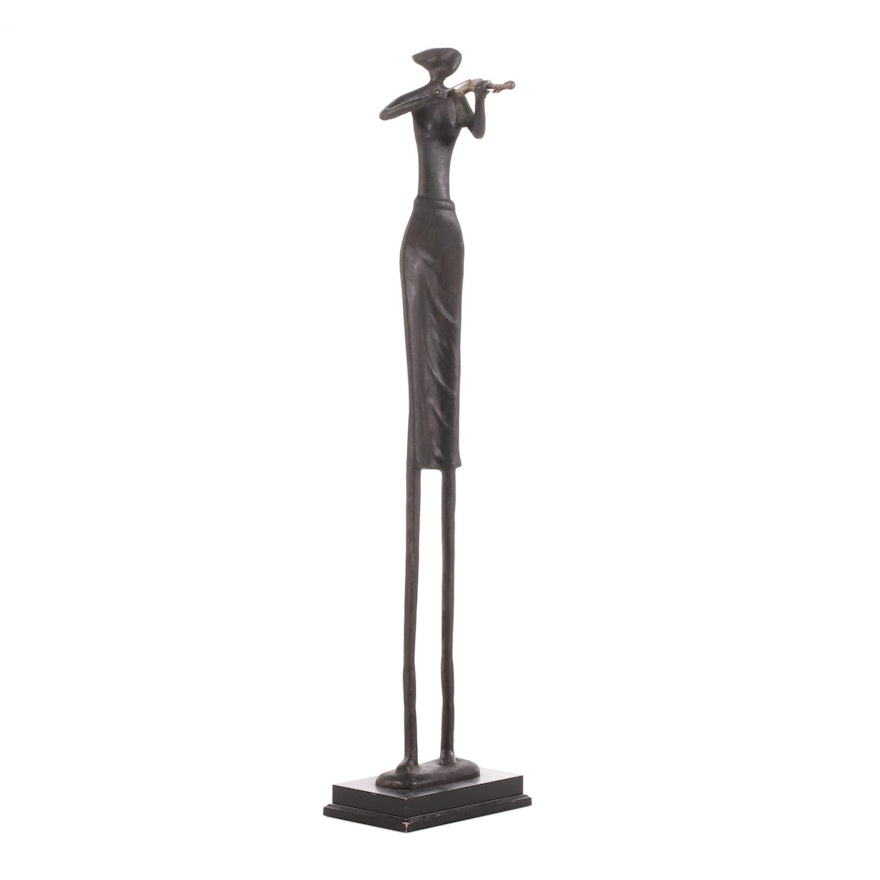 Cast Metal Abstract Sculpture of Figure Playing Violin