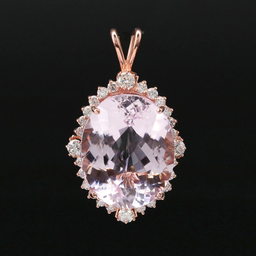 14K Rose Gold 49.65 CT Kunzite and 2.48 CTW Diamond Pendant