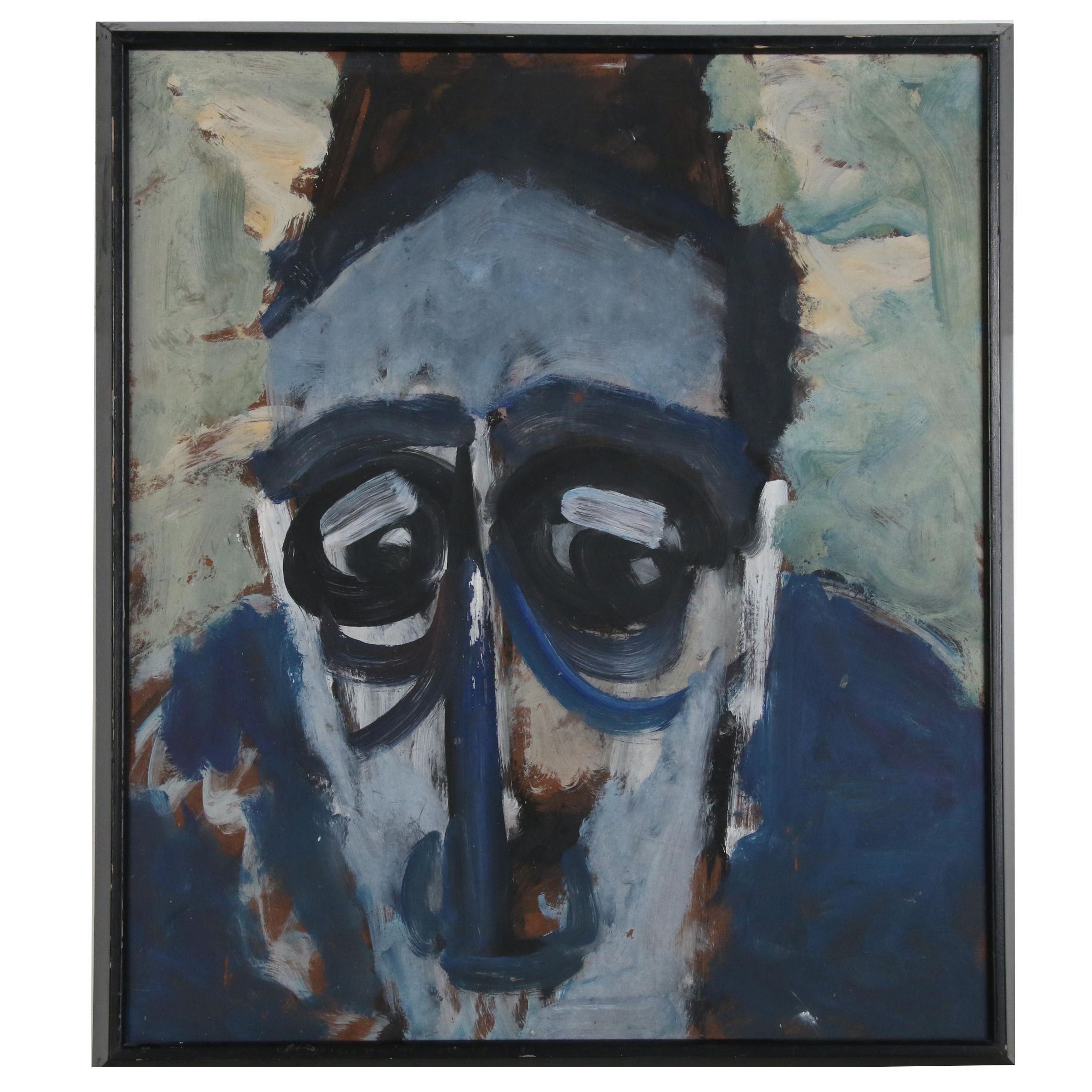 Robert W. Hasselhoff Abstract Portrait Oil Painting "Benedict", 20th Century