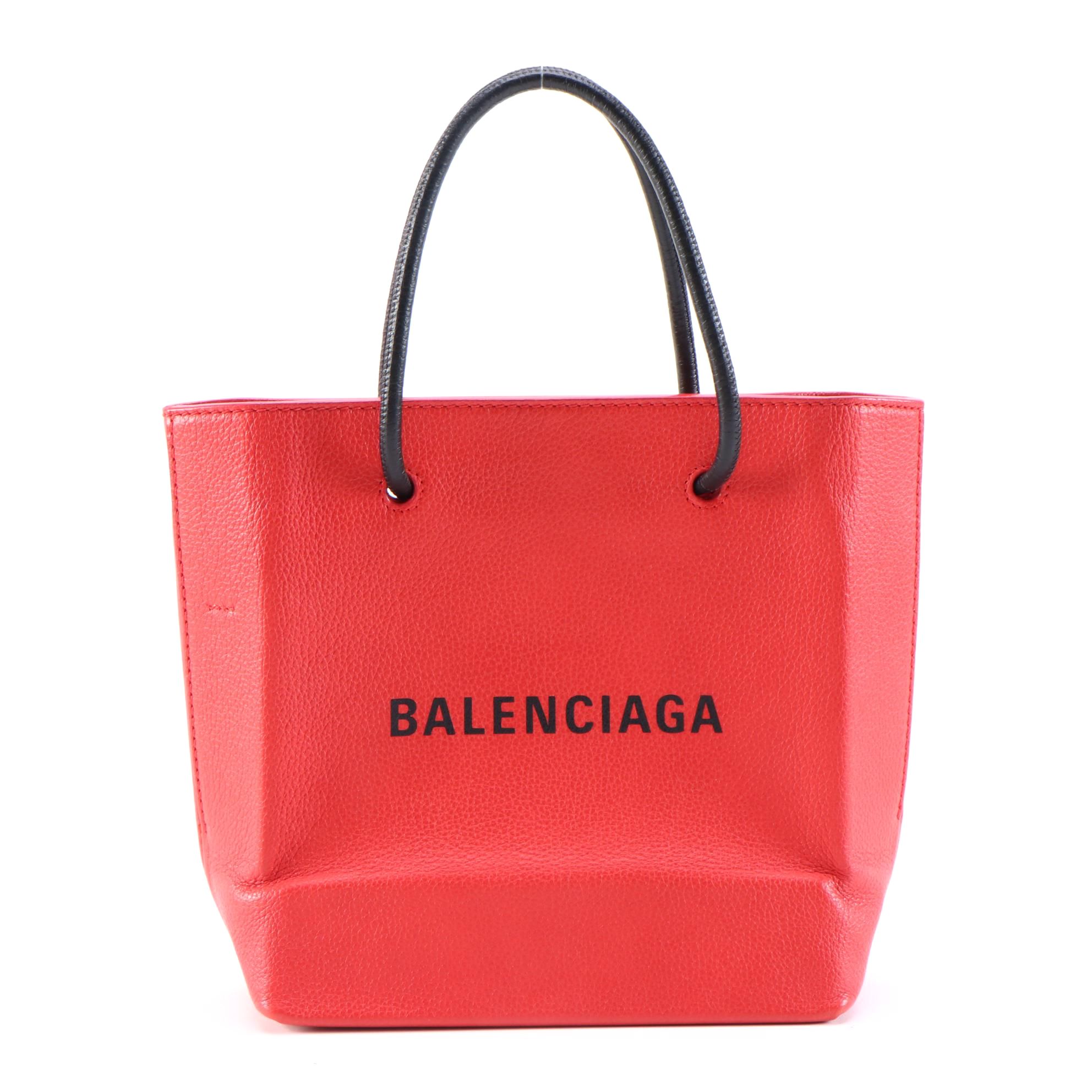 Balenciaga Red Grained Leather Petite Two-Way Shopping Tote