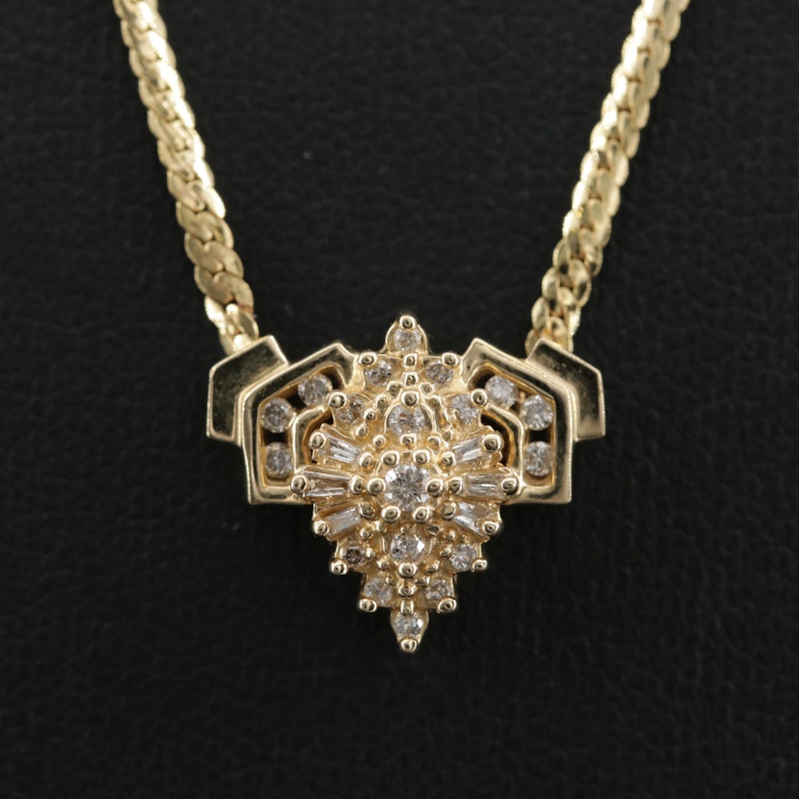 14K Yellow Gold Diamond Stationary Pendant Necklace