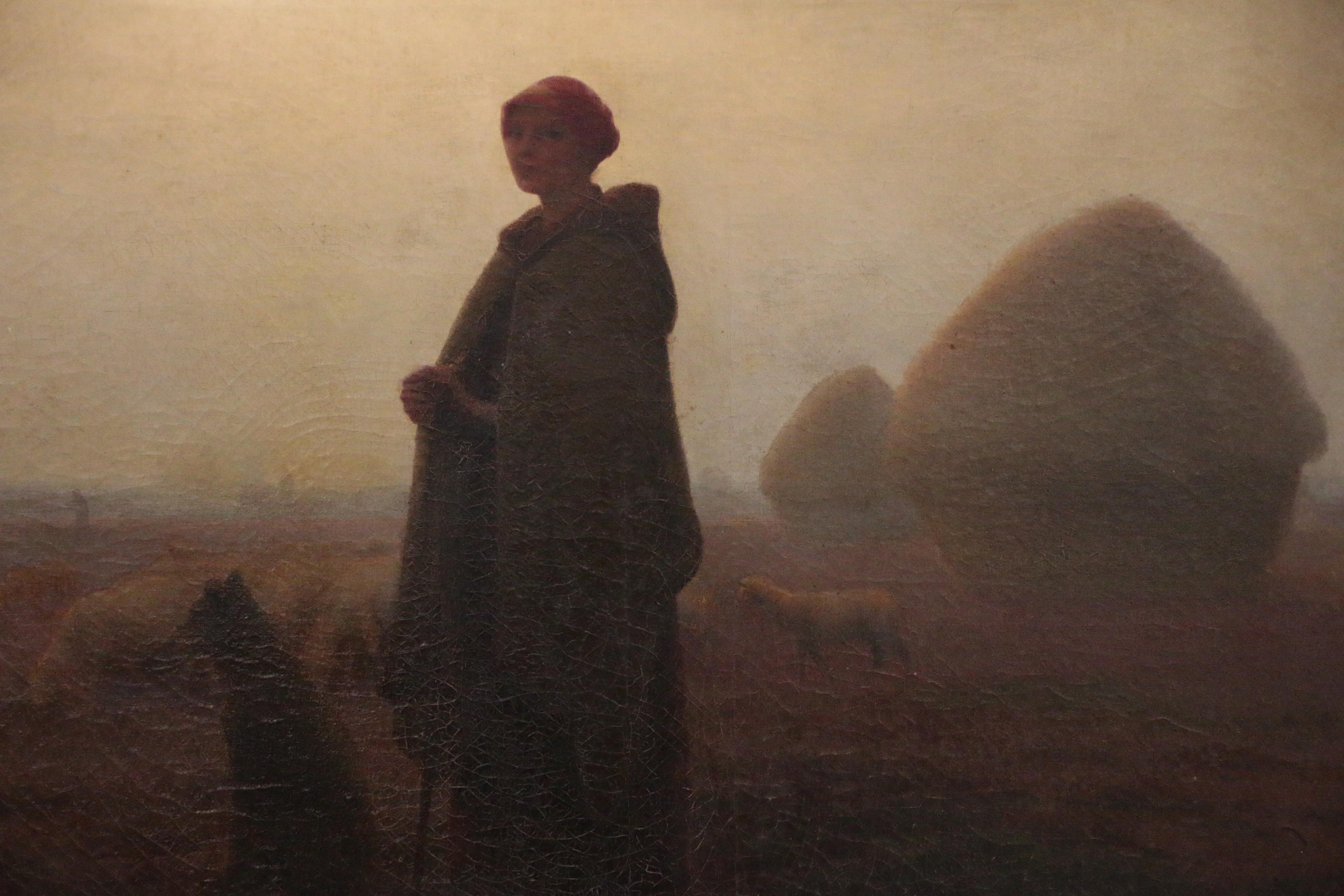Aimé Perret Oil Painting of Shepherdess, Early 20th Century