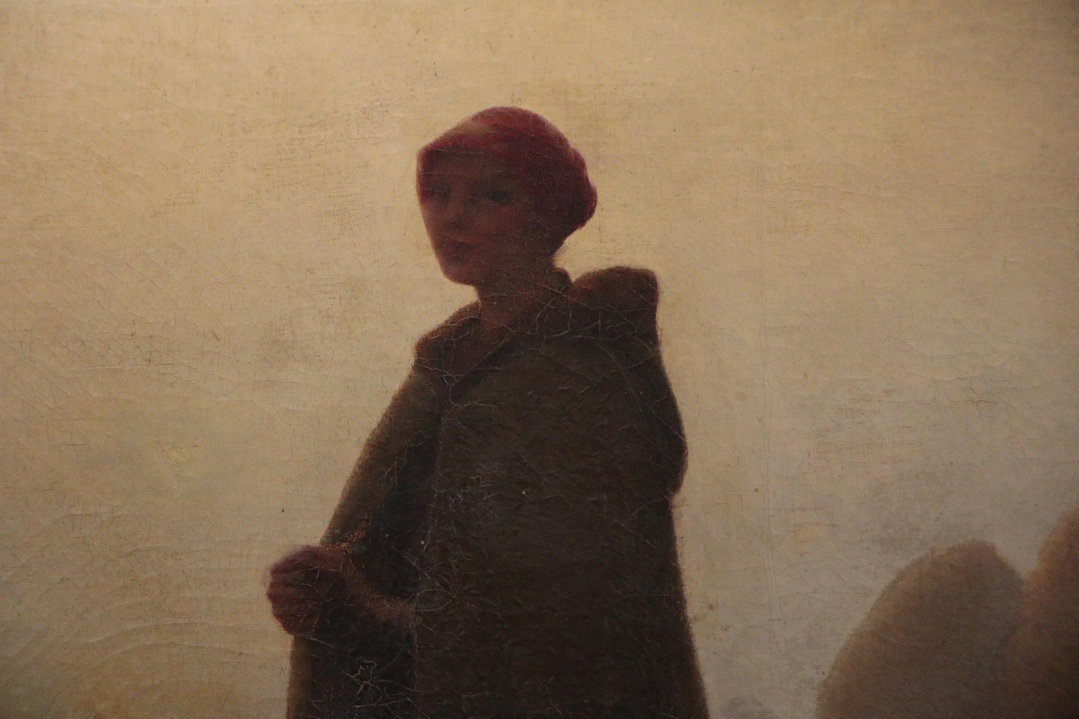 Aimé Perret Oil Painting of Shepherdess, Early 20th Century