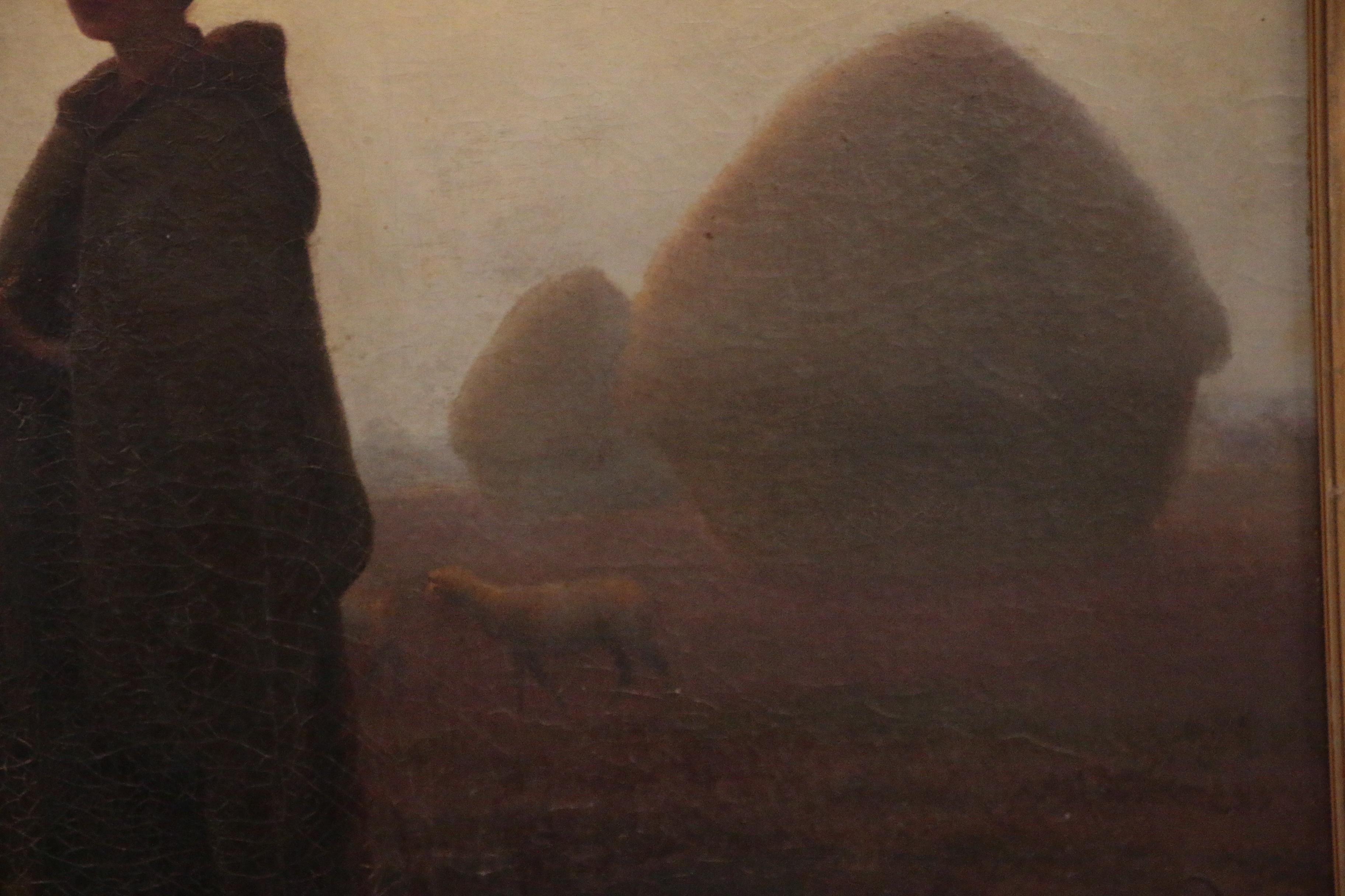 Aimé Perret Oil Painting of Shepherdess, Early 20th Century