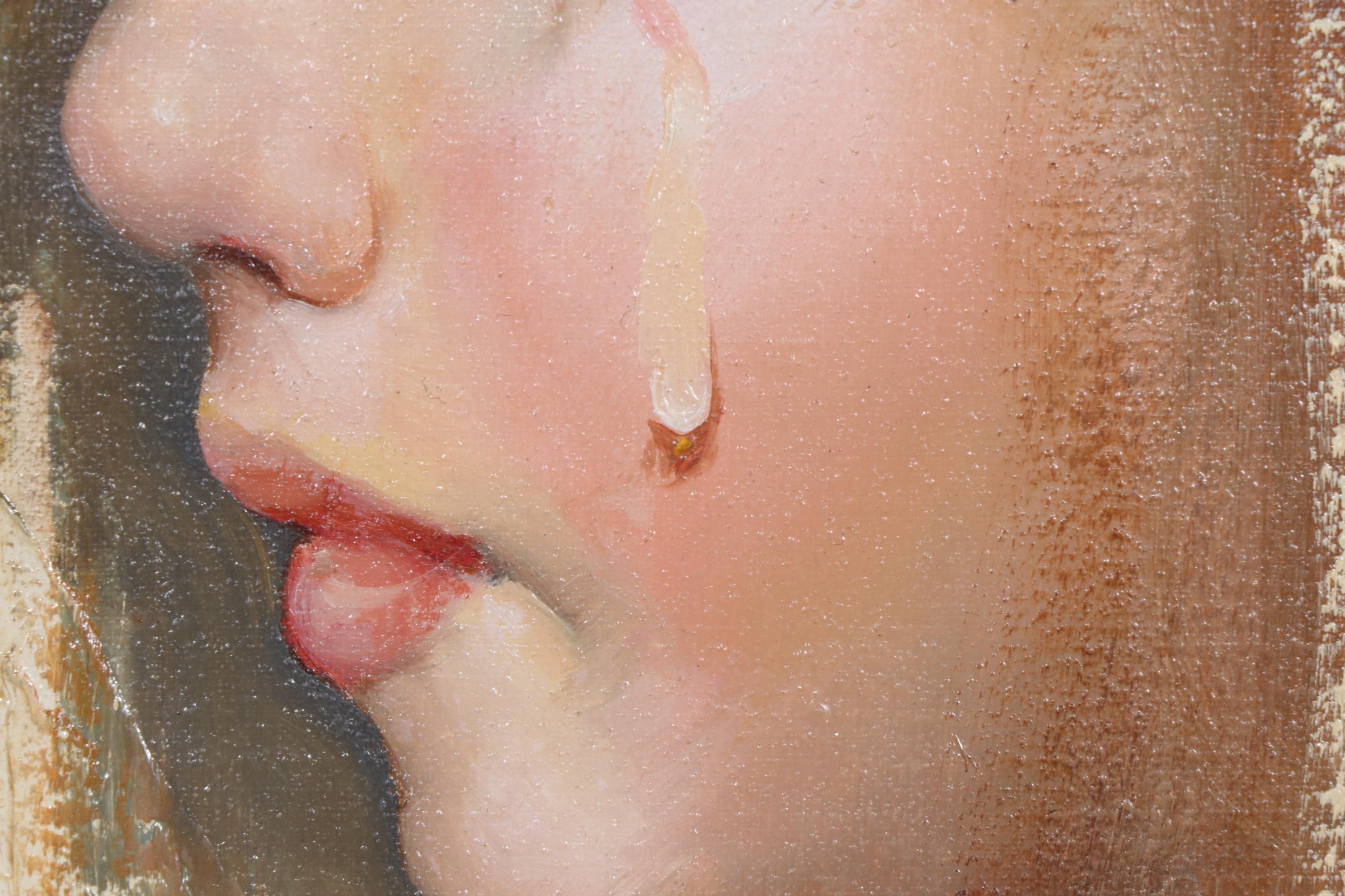 Oil Painting of Crying Girl