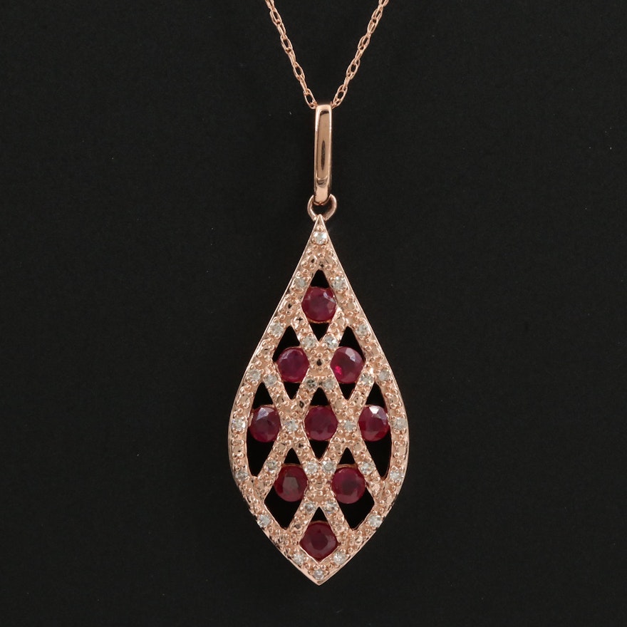 14K Gold Ruby and Diamond Necklace