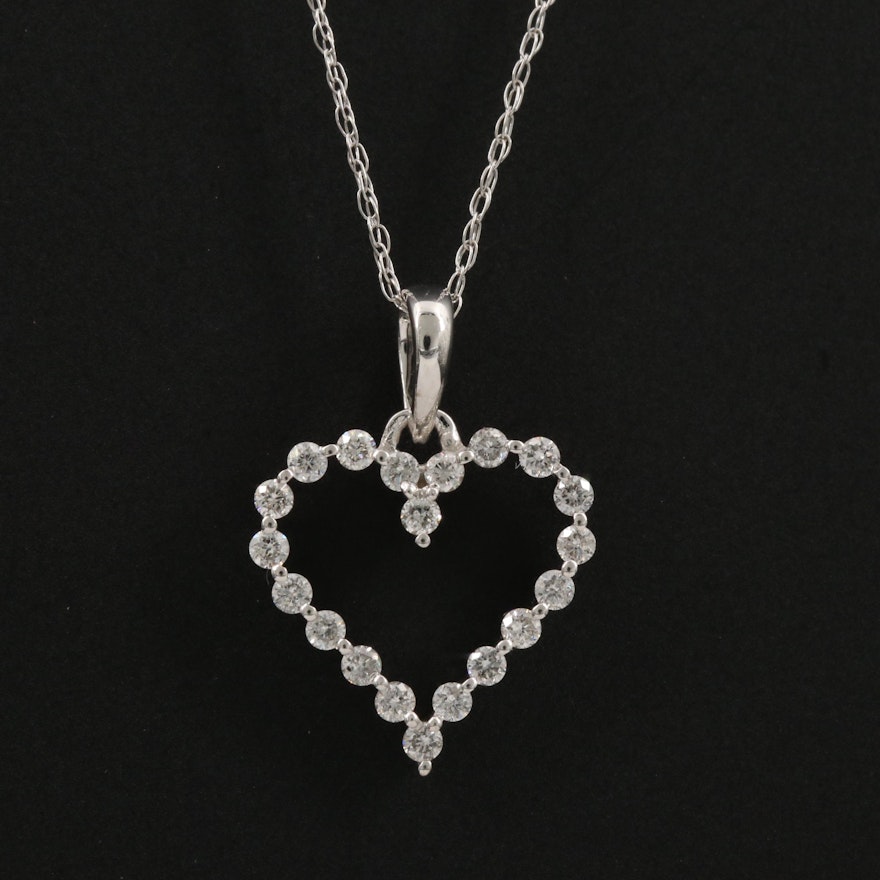 14K Gold Diamond Heart Pendant Necklace