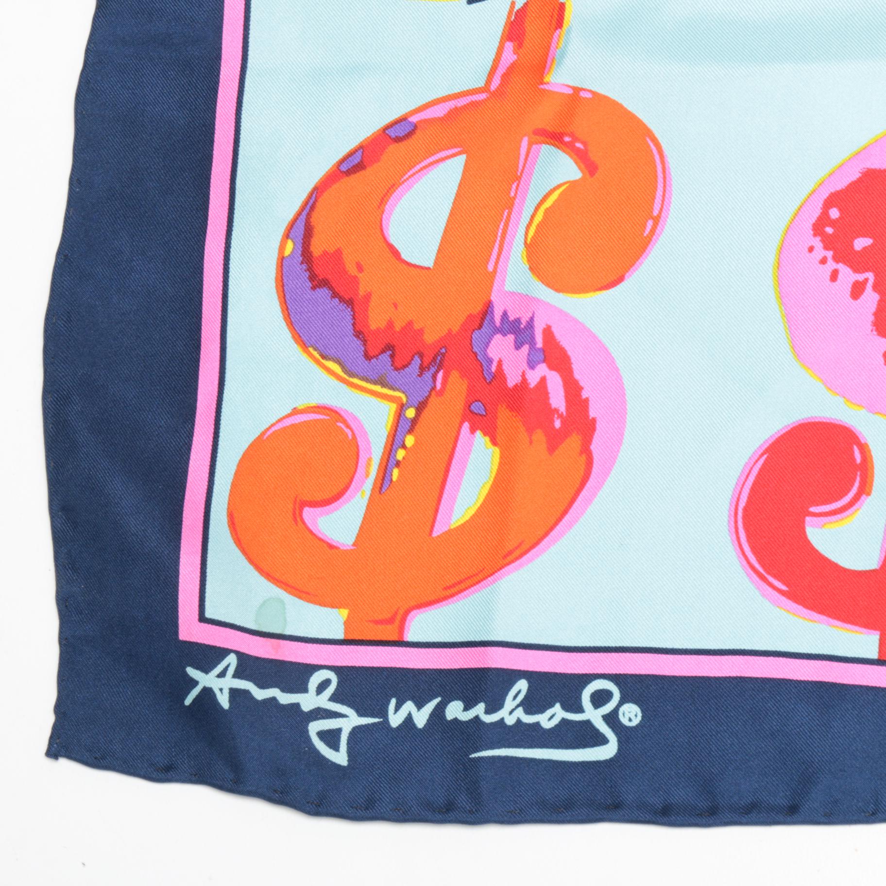 Andy Warhol Foundation "Dollar Sign" Pop Art Silk Scarf