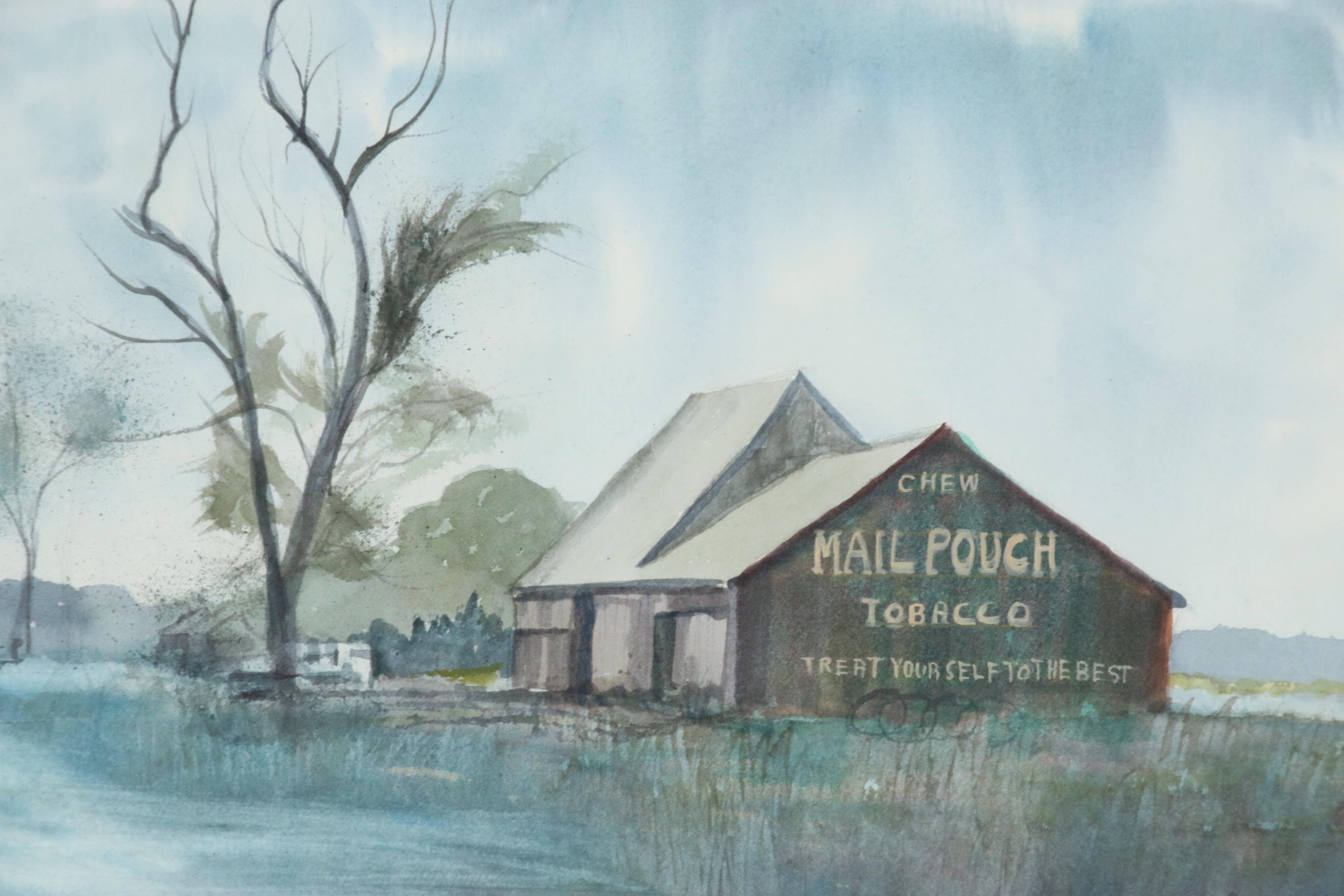 Barbara Weber Watercolor Painting of a Mail Pouch Tobacco Barn