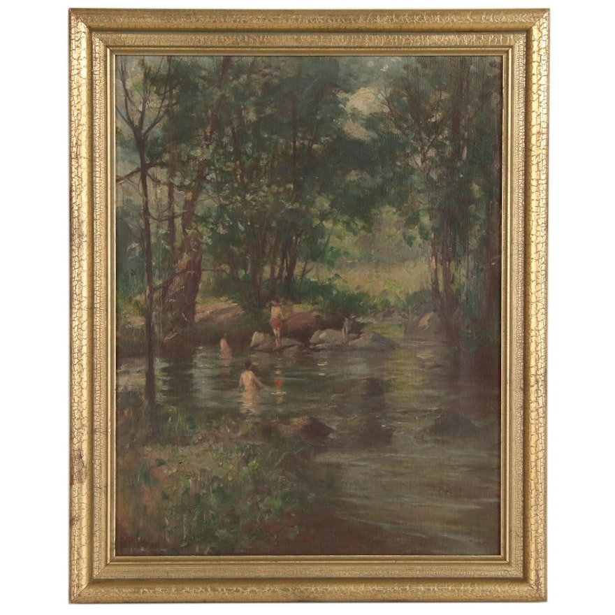 Hal Robinson River Scene Oil Painting, Early 20th Century