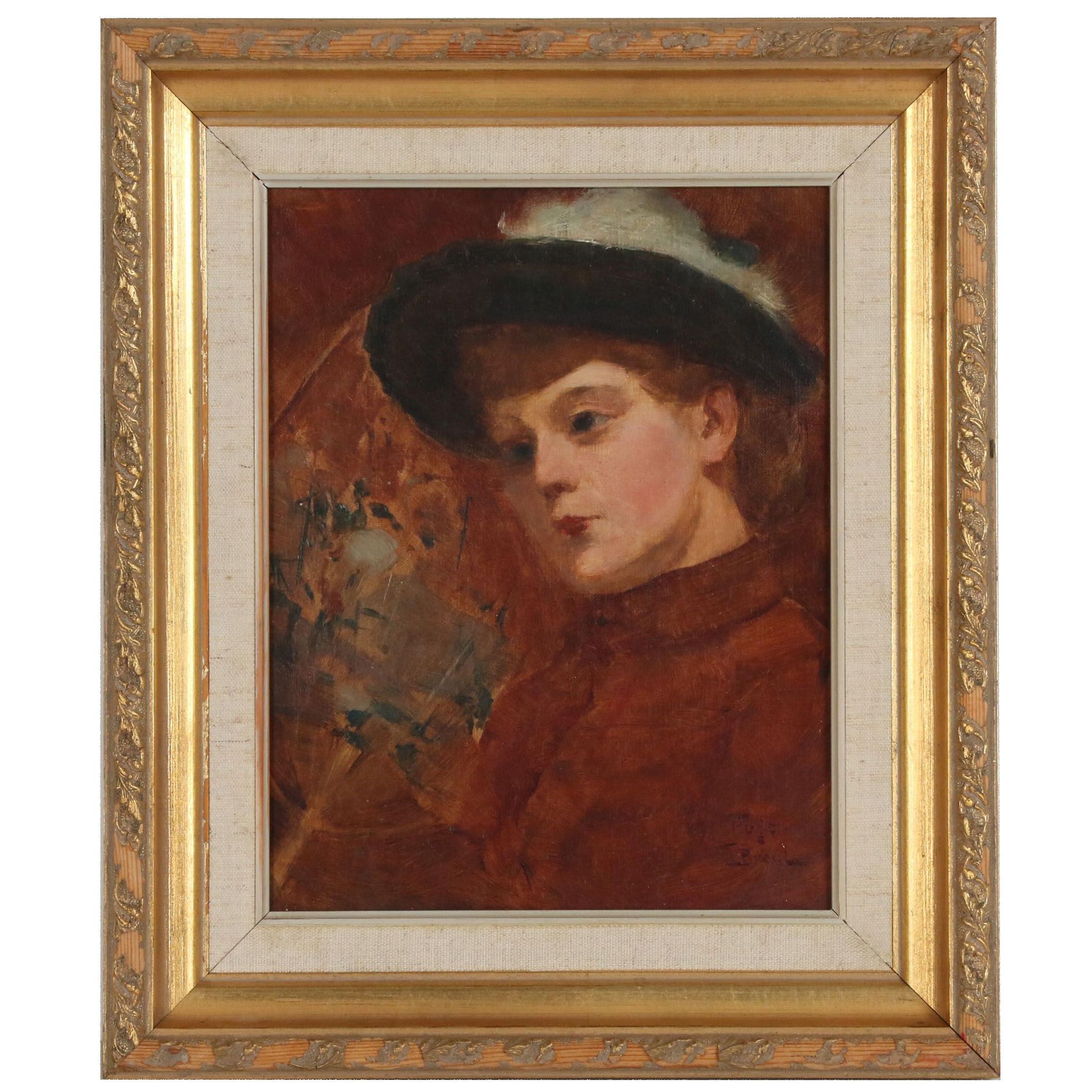 Hugo August Bernhard Breul Oil Portrait of Woman in Red