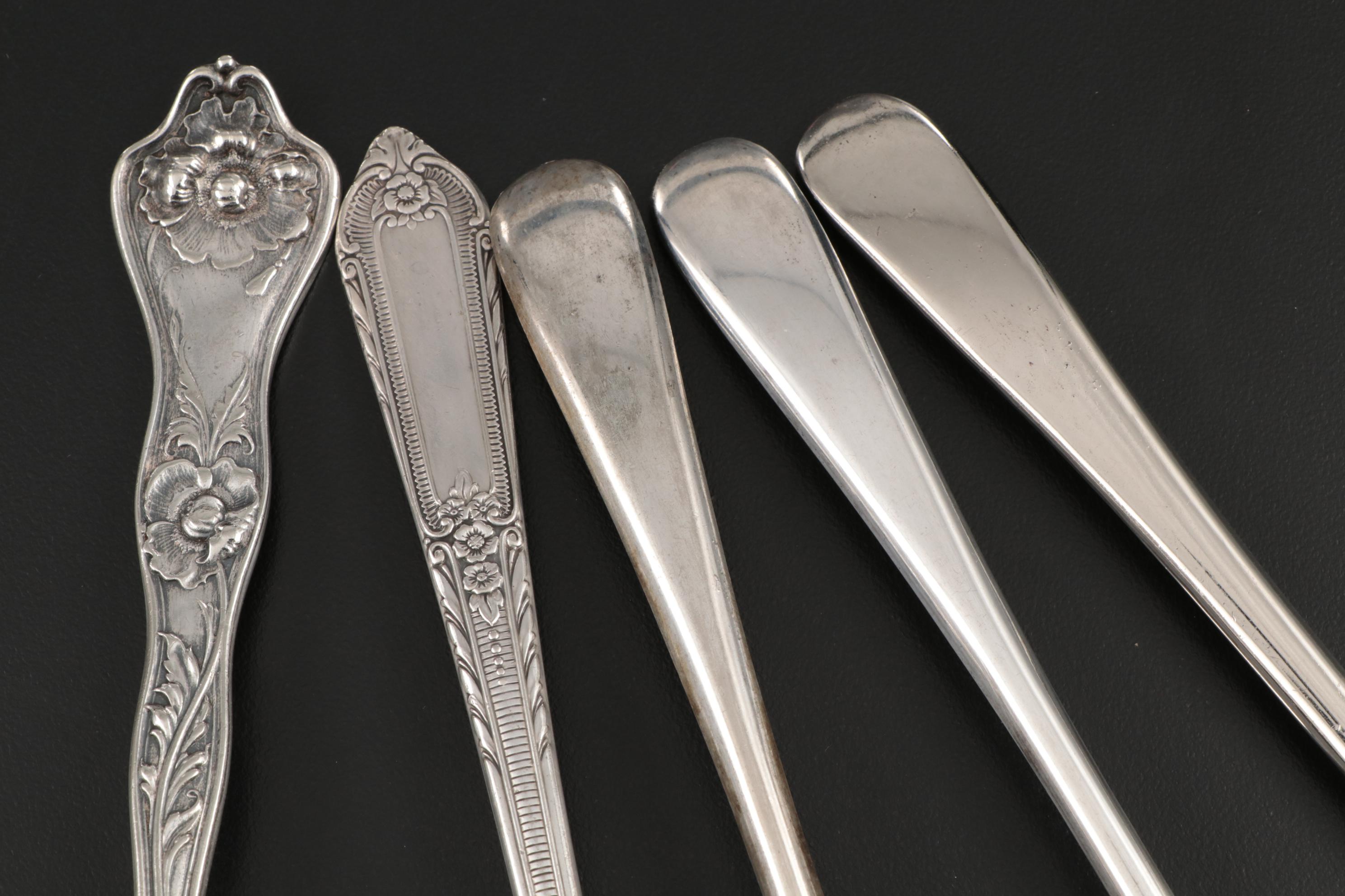 Bohemia Glass Salt Cellars and Spoons with Silver Plate Serving Utensils