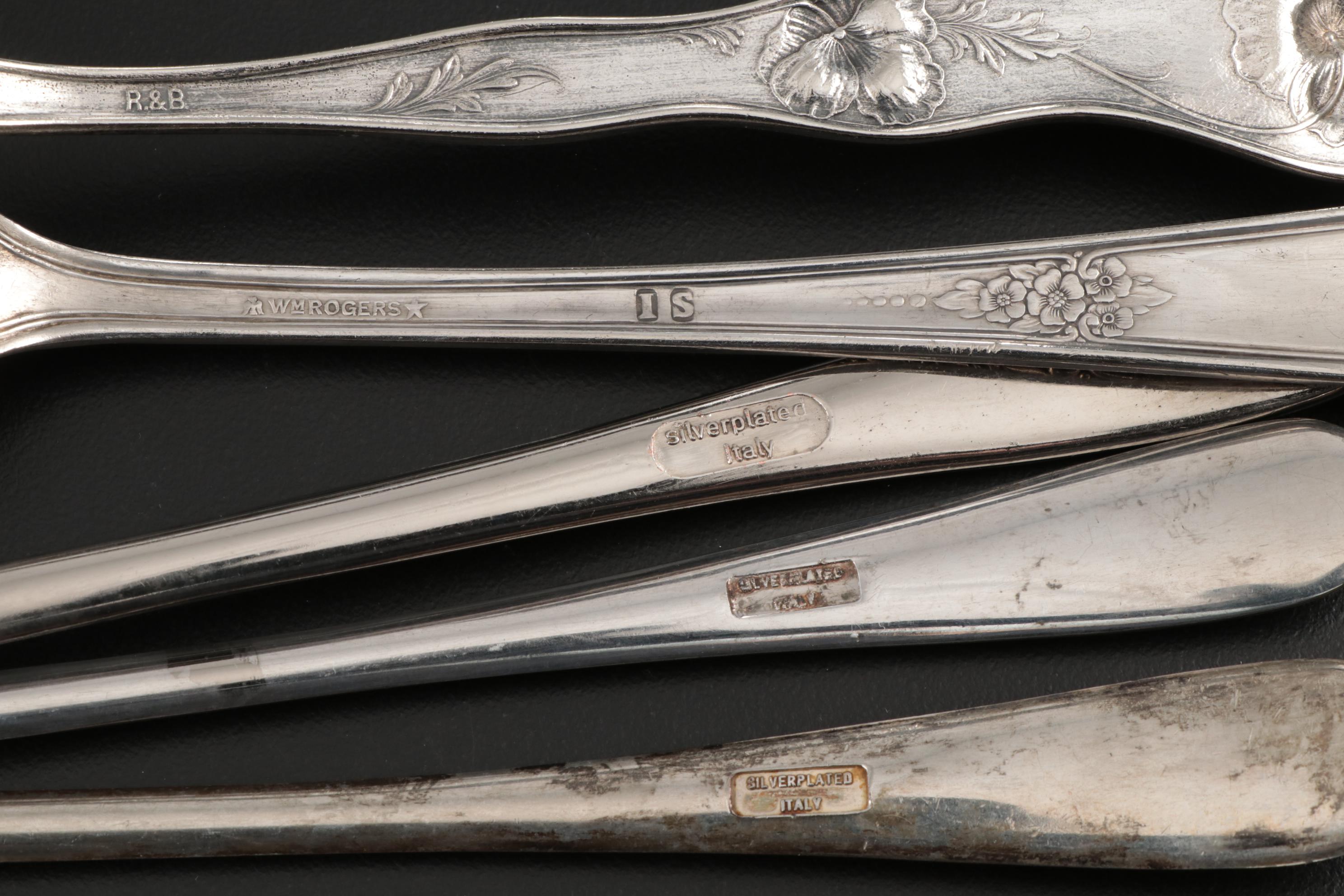 Bohemia Glass Salt Cellars and Spoons with Silver Plate Serving Utensils