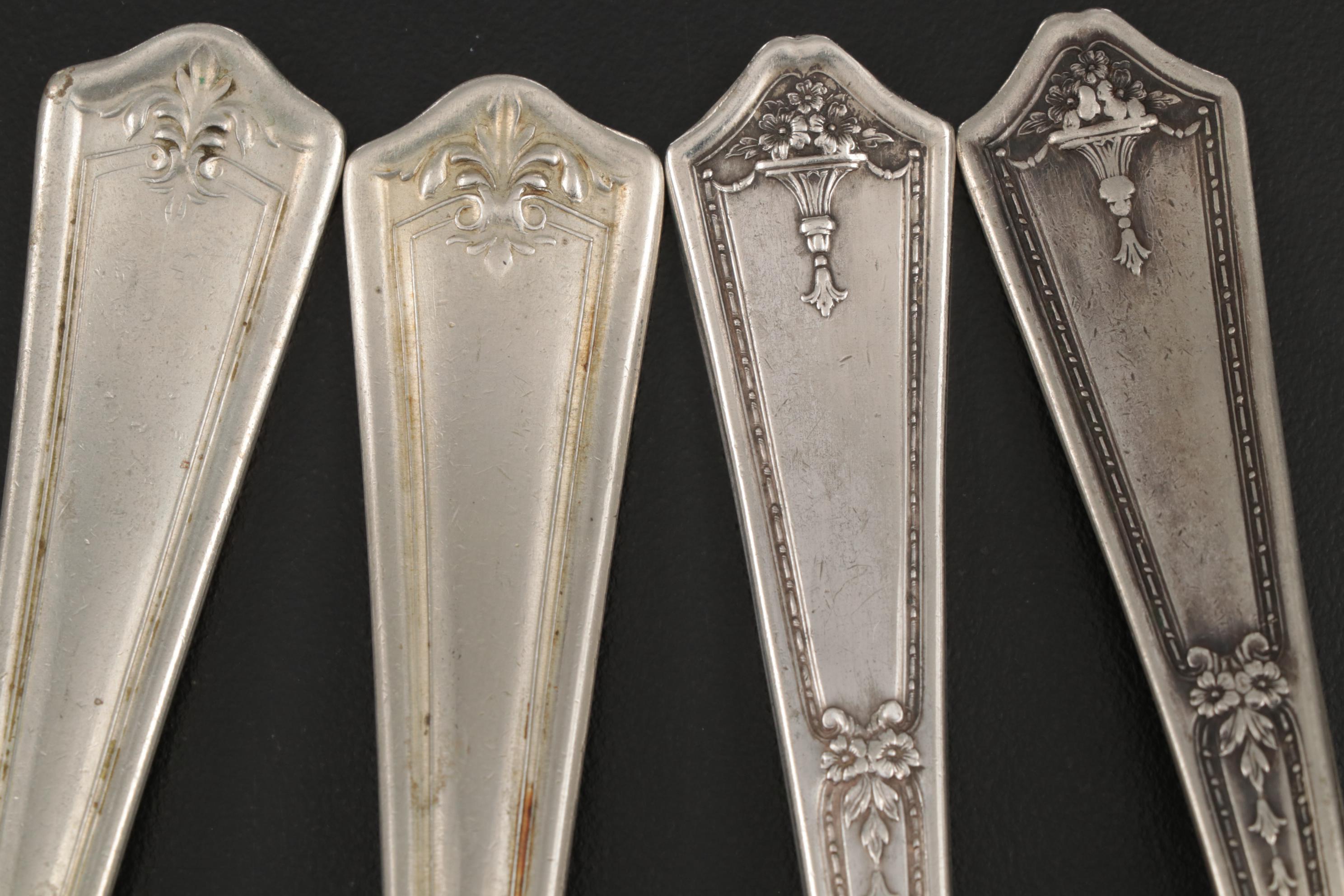 Bohemia Glass Salt Cellars and Spoons with Silver Plate Serving Utensils