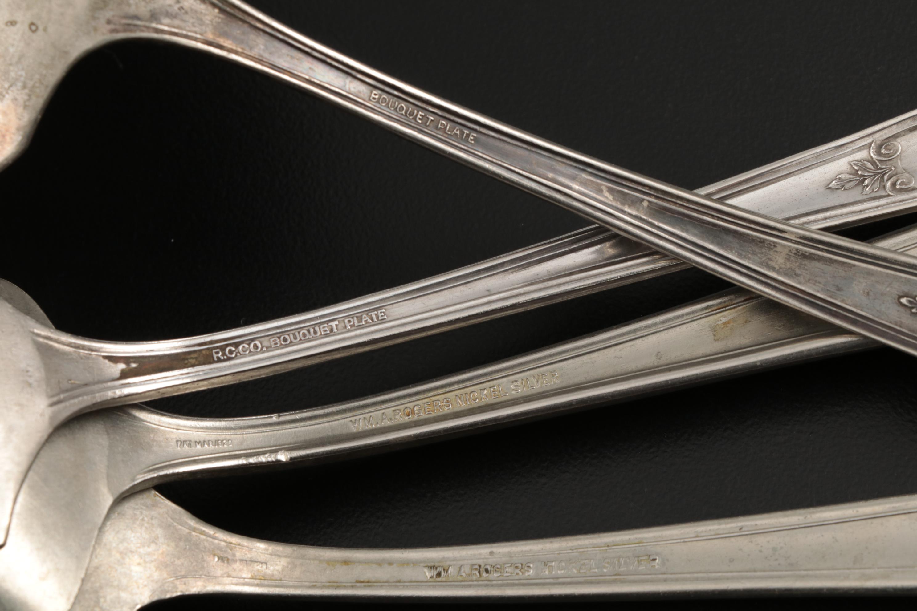 Bohemia Glass Salt Cellars and Spoons with Silver Plate Serving Utensils