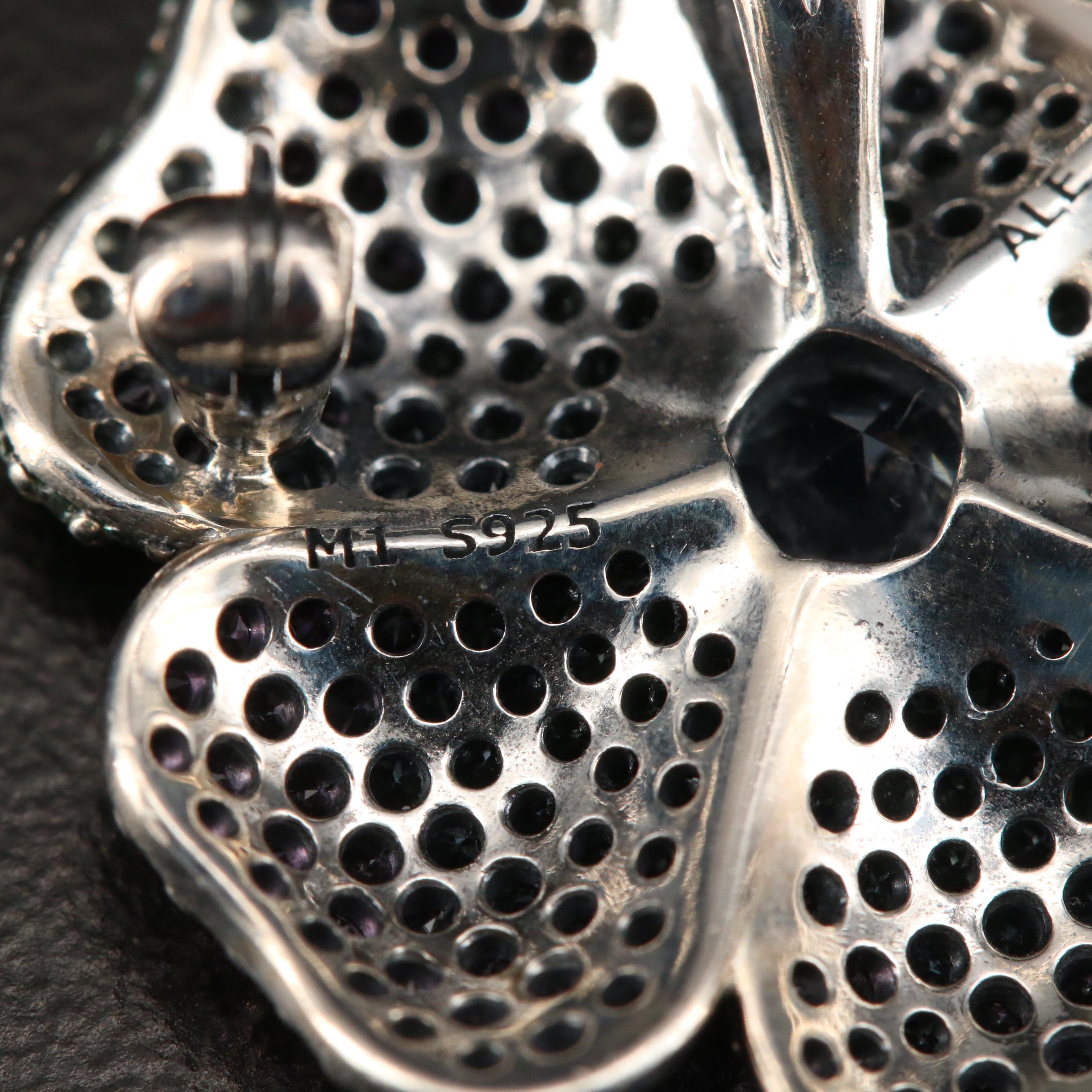 Pandora Sterling Cubic Zirconia Dragonfly Pendant Necklace and Flower Brooch