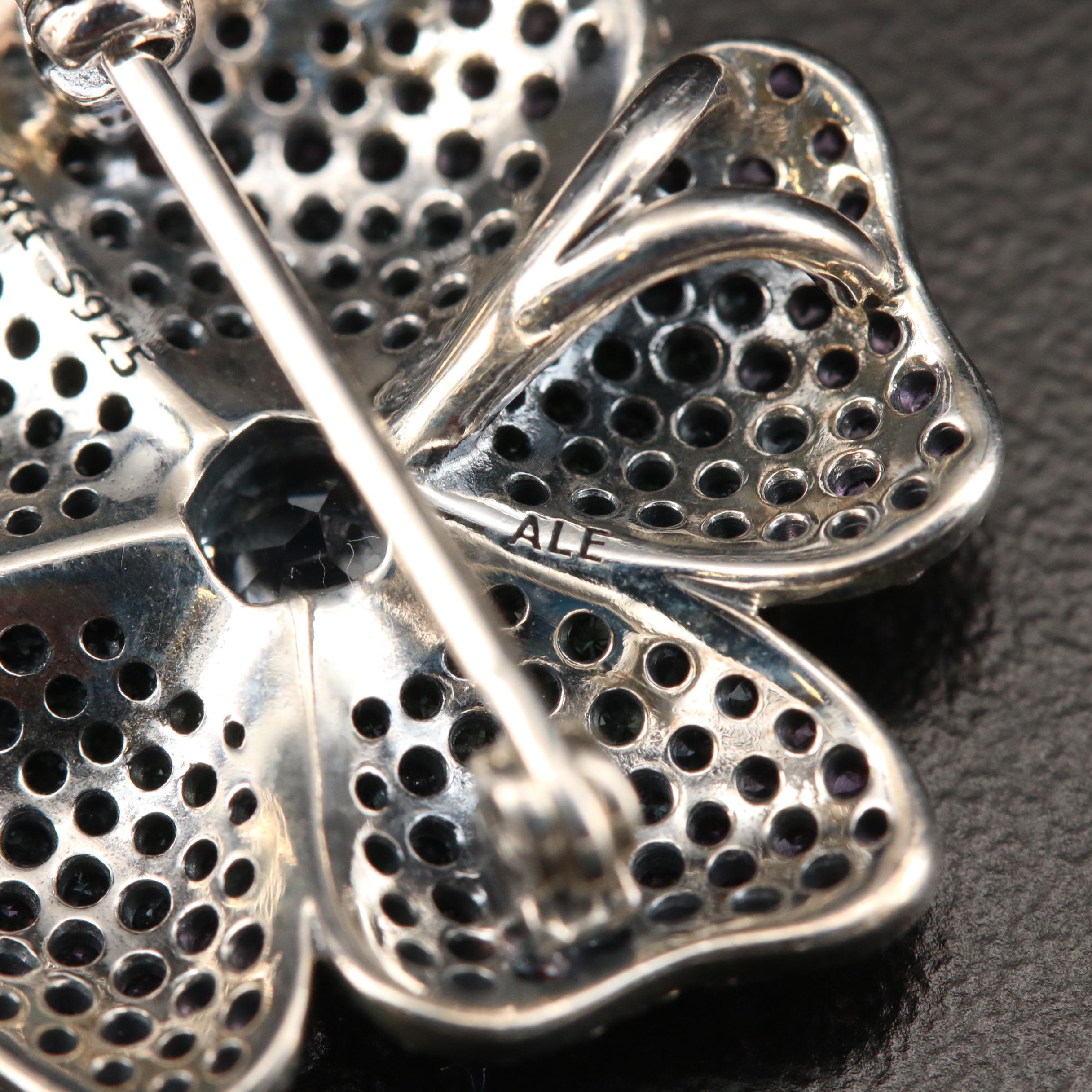 Pandora Sterling Cubic Zirconia Dragonfly Pendant Necklace and Flower Brooch