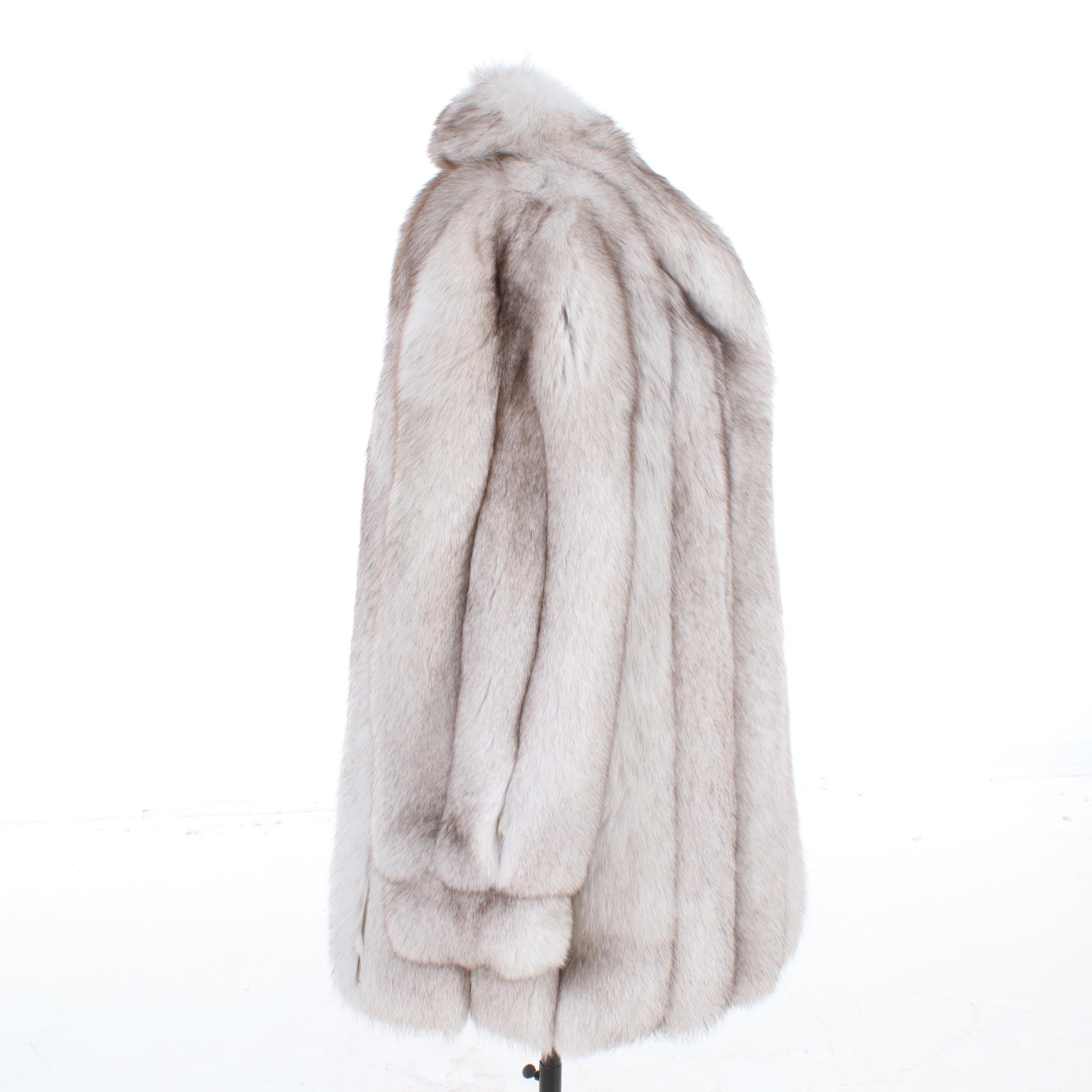 Scaasi Finnish Blue Fox Fur Full Skin Stroller with Banded Cuffs