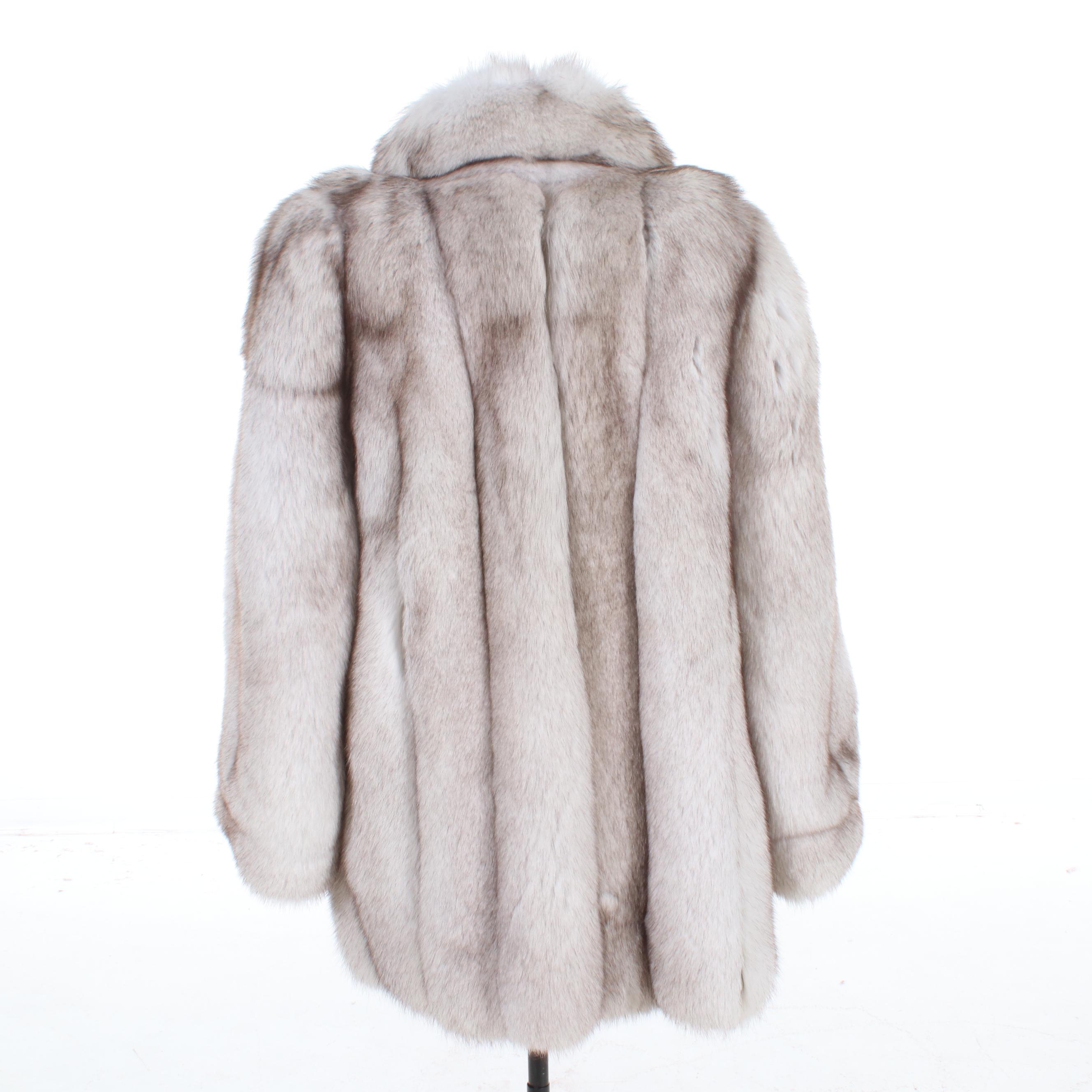 Scaasi Finnish Blue Fox Fur Full Skin Stroller with Banded Cuffs