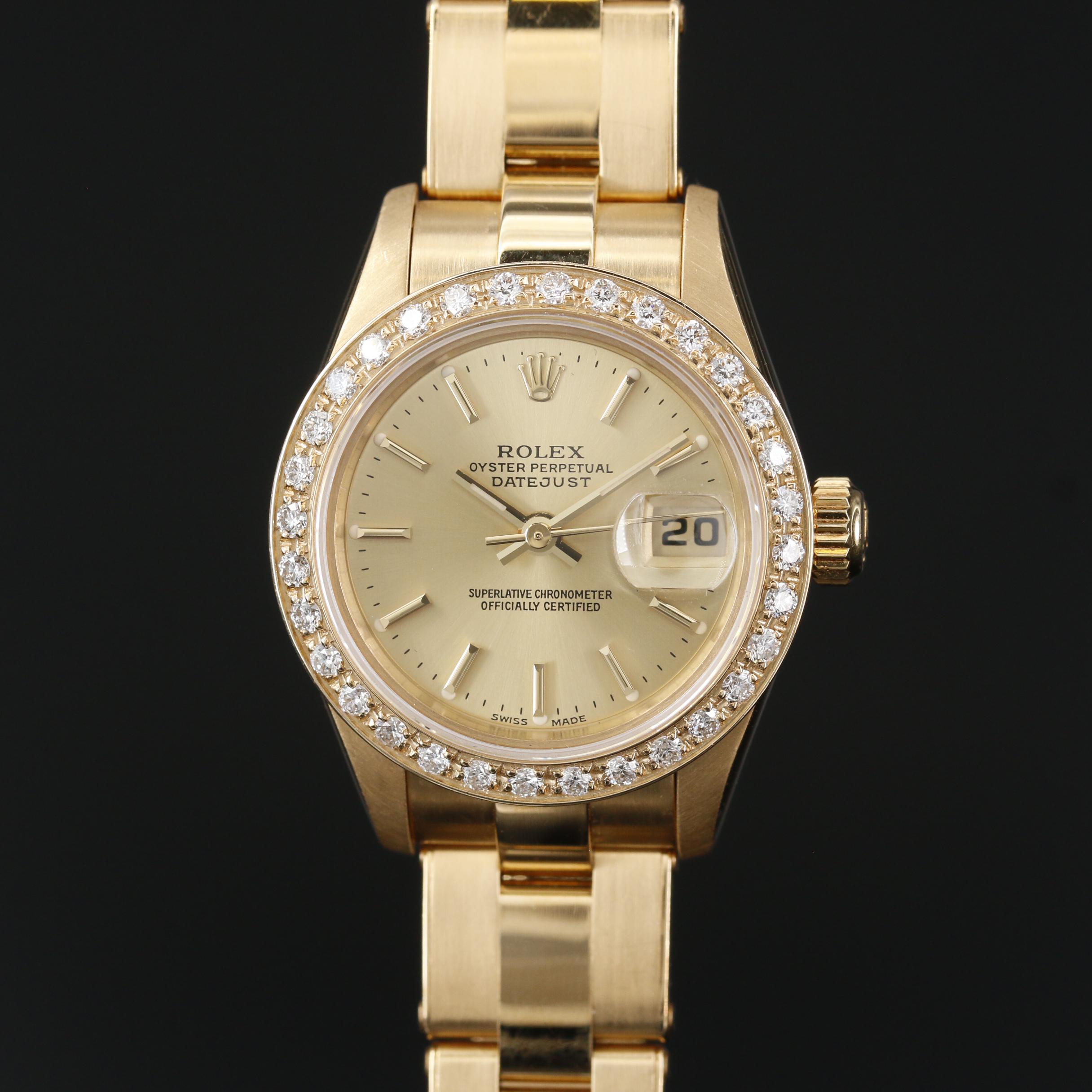 1999 Rolex Datejust 18K Gold and Diamond Bezel Automatic Watch