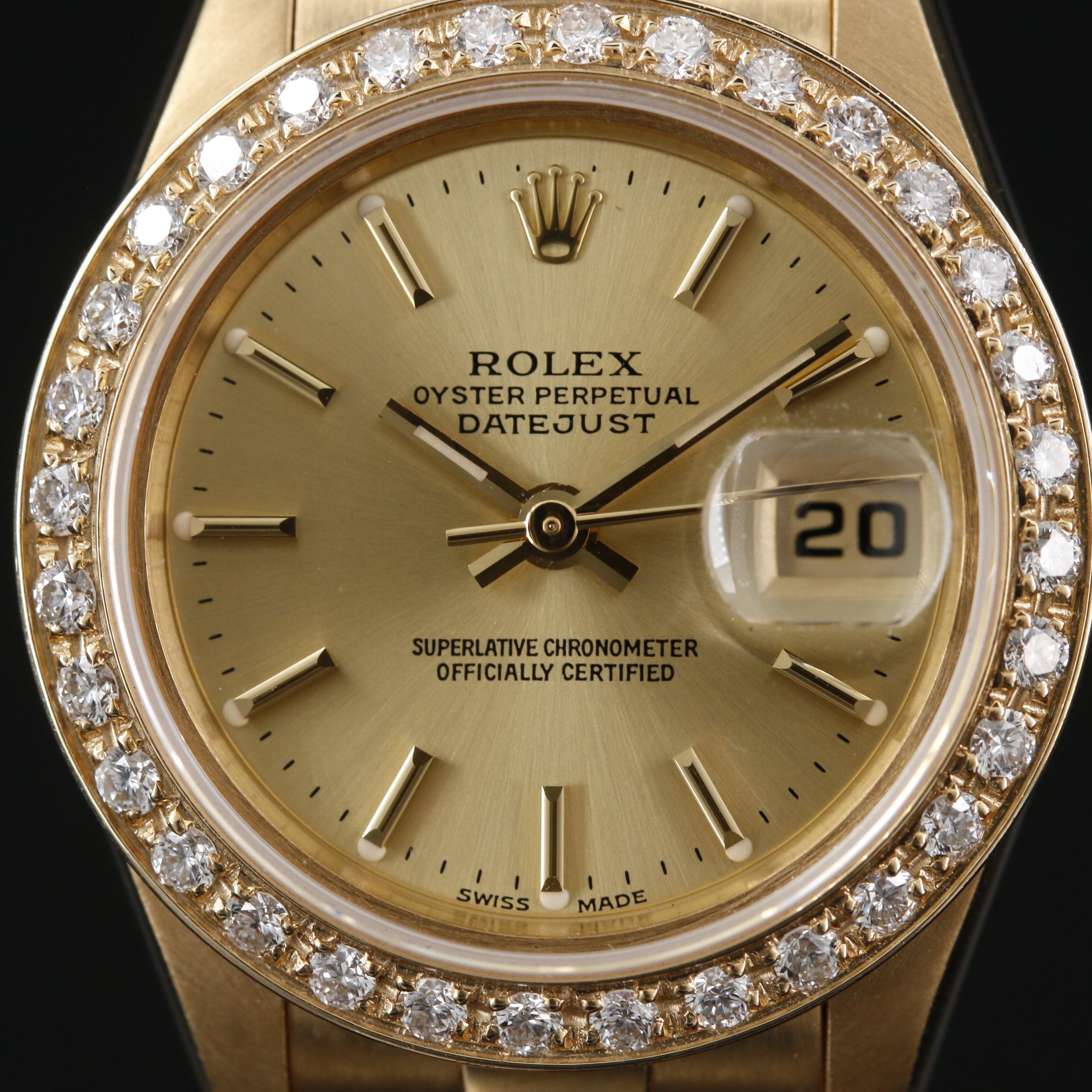1999 Rolex Datejust 18K Gold and Diamond Bezel Automatic Watch